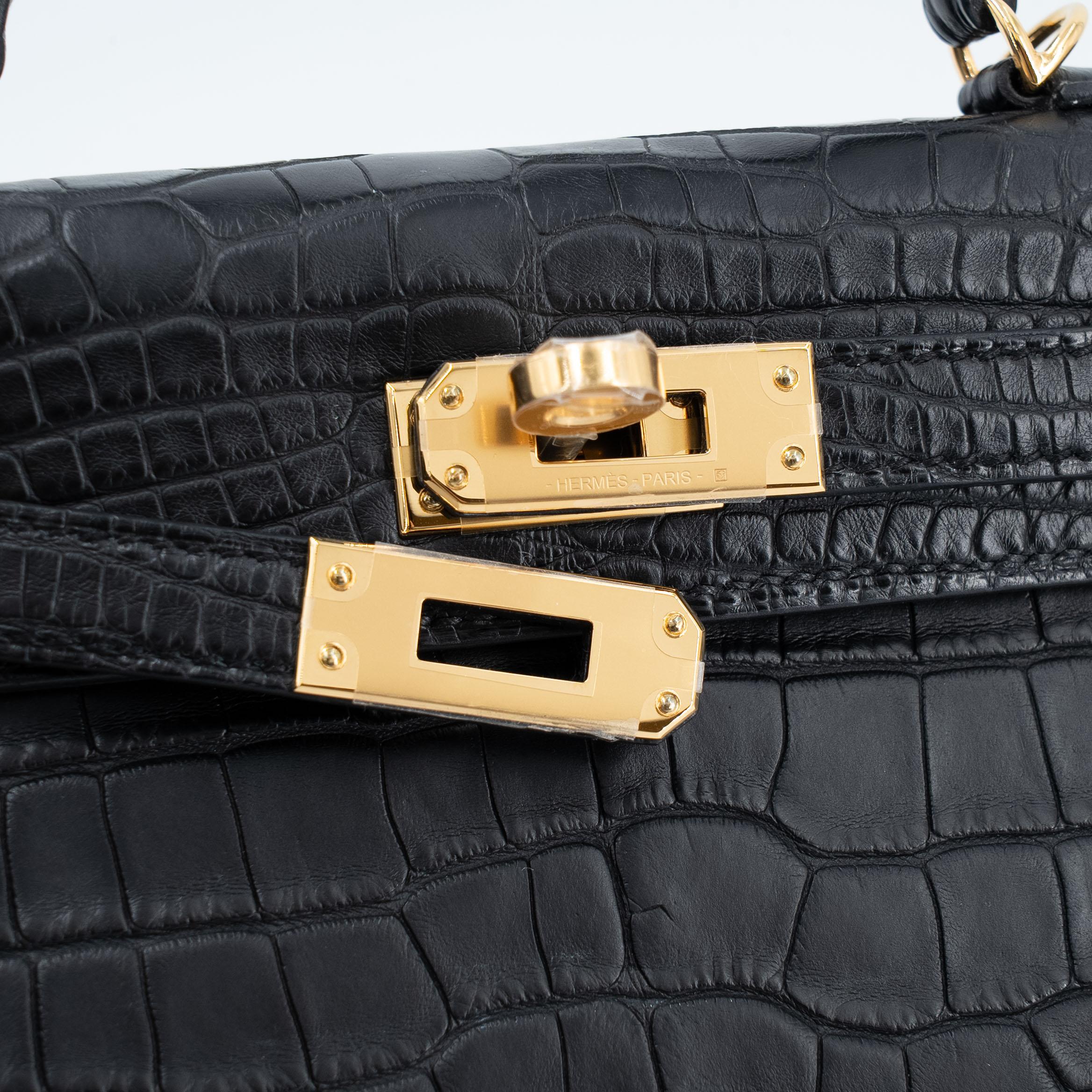 Brand New ( Rank N ) HERMÈS Mini Kelly II Noir (89) Matte Alligator Gold hardware K (2025) - 8