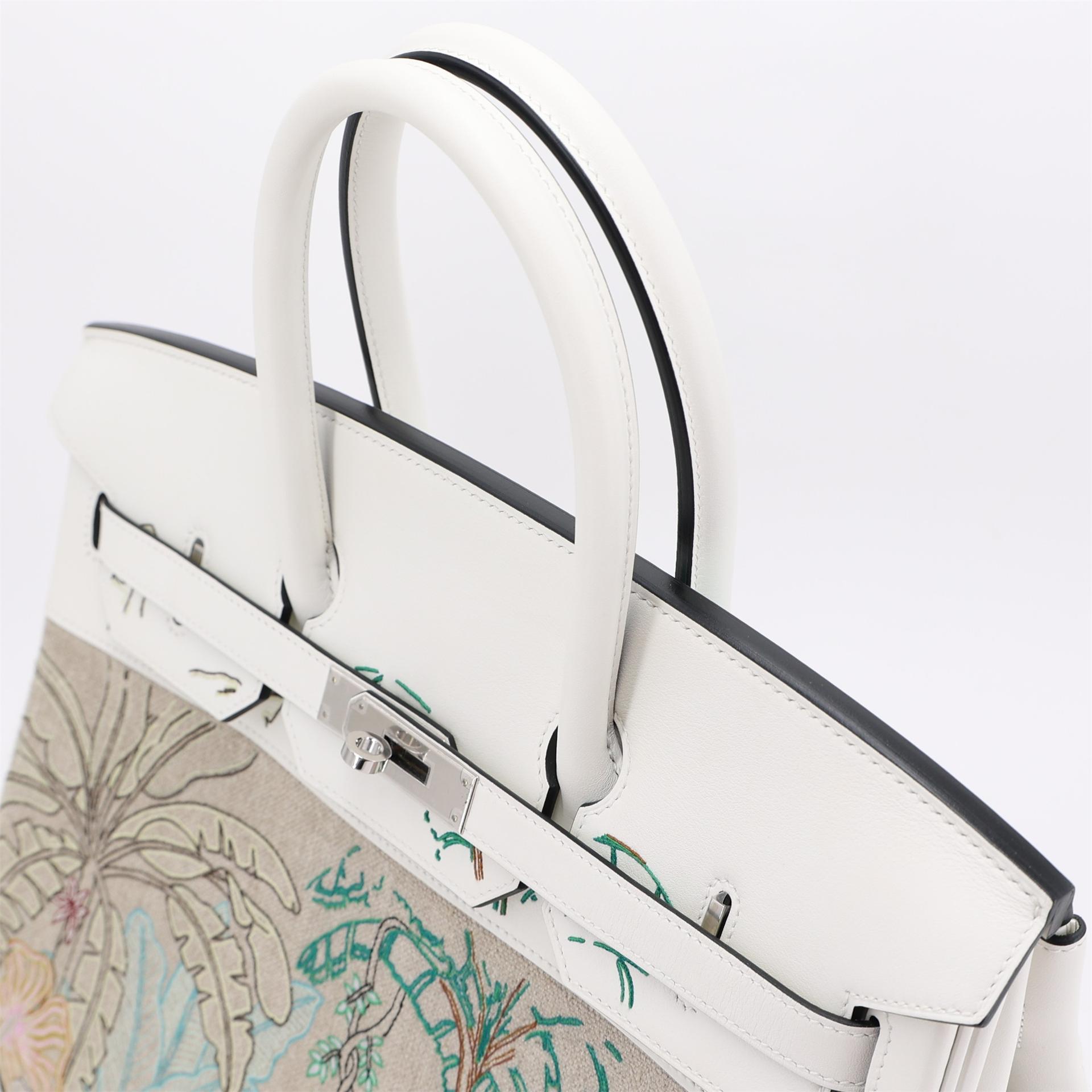 Unused ( Rank NS ) HERMÈS Limited Edition Birkin 35 White (01) Swift Toile H canvas Palladium hardware B (2023) - 3