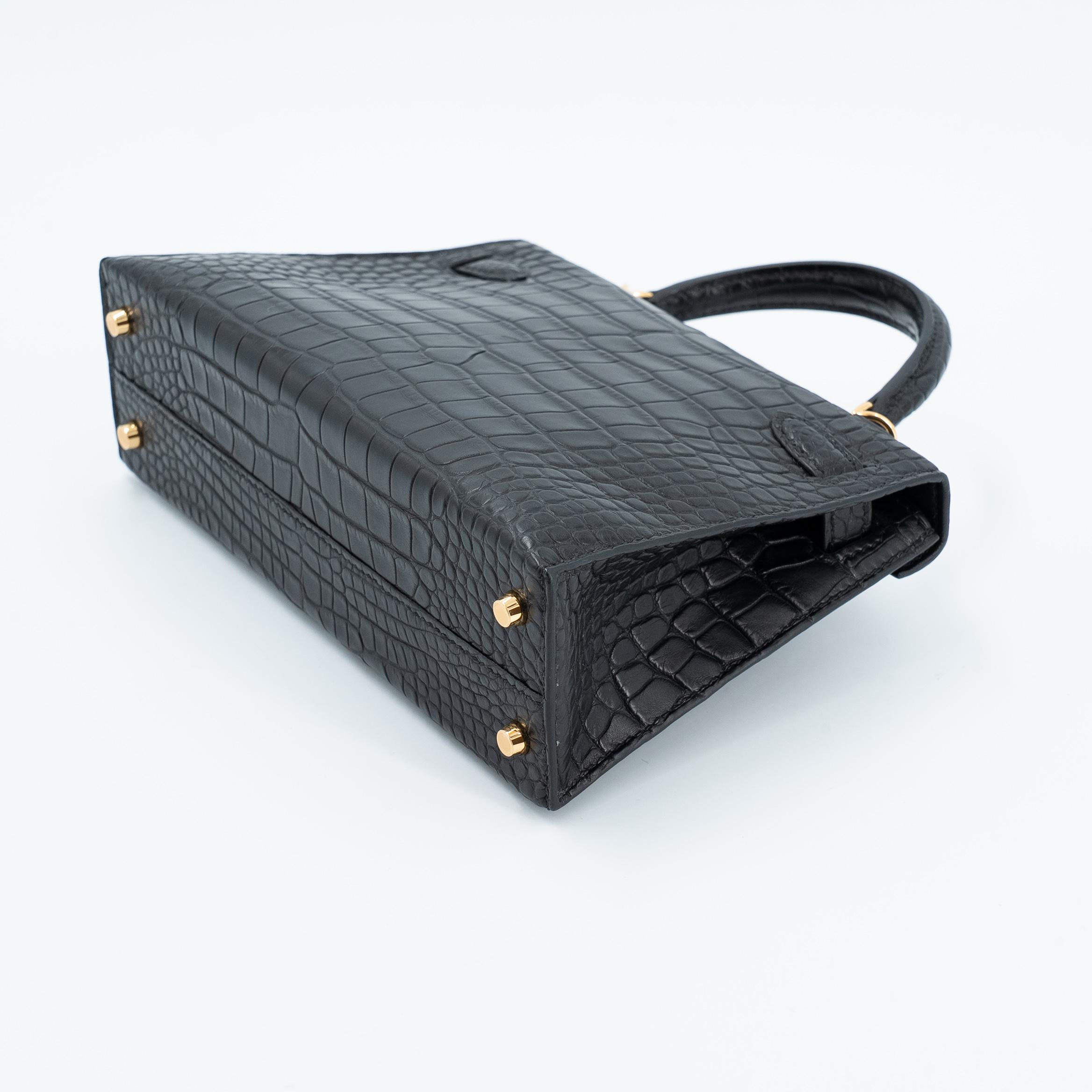 Brand New ( Rank N ) HERMÈS Mini Kelly II Noir (89) Matte Alligator Gold hardware K (2025) - 6