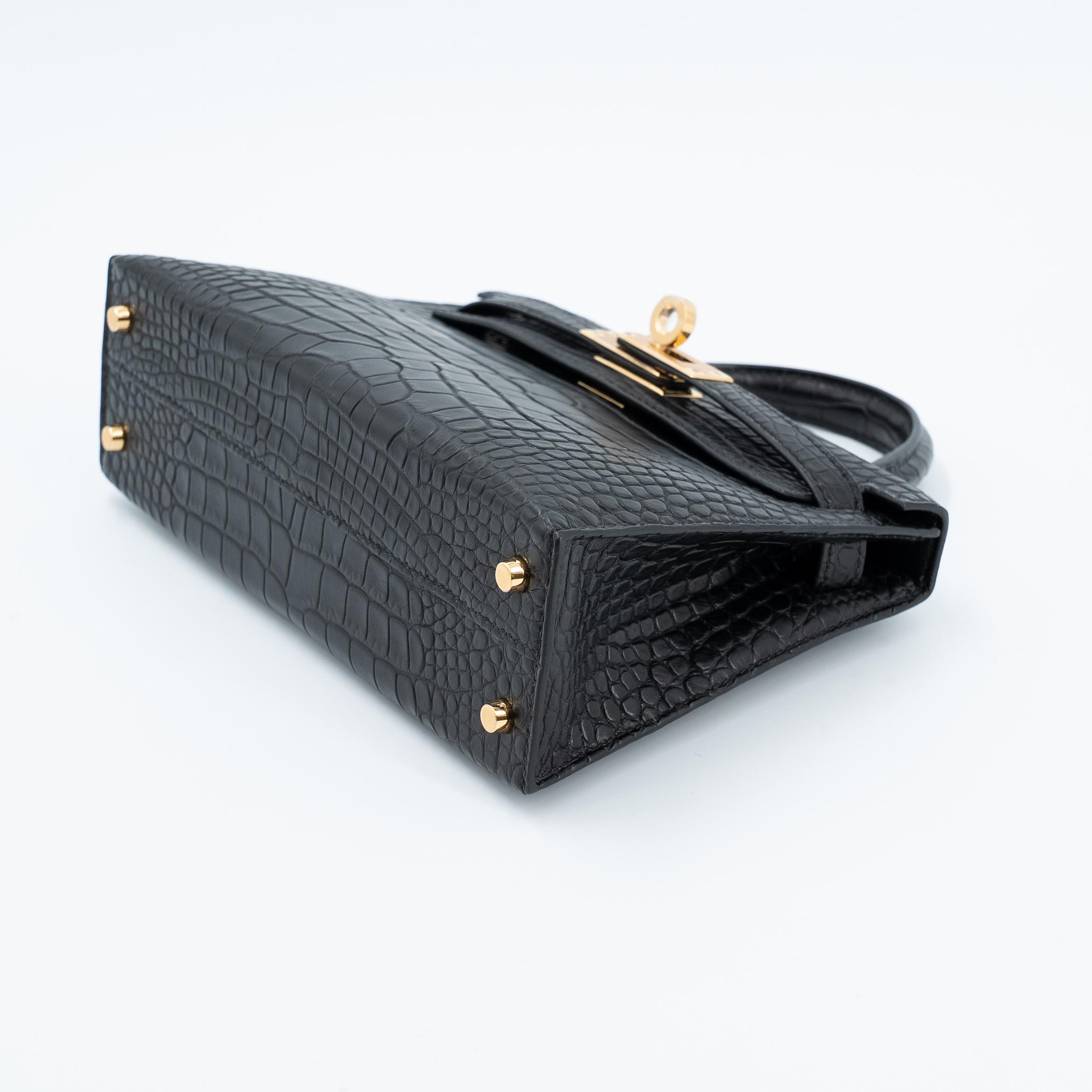 Brand New ( Rank N ) HERMÈS Mini Kelly II Noir (89) Matte Alligator Gold hardware K (2025) - 5