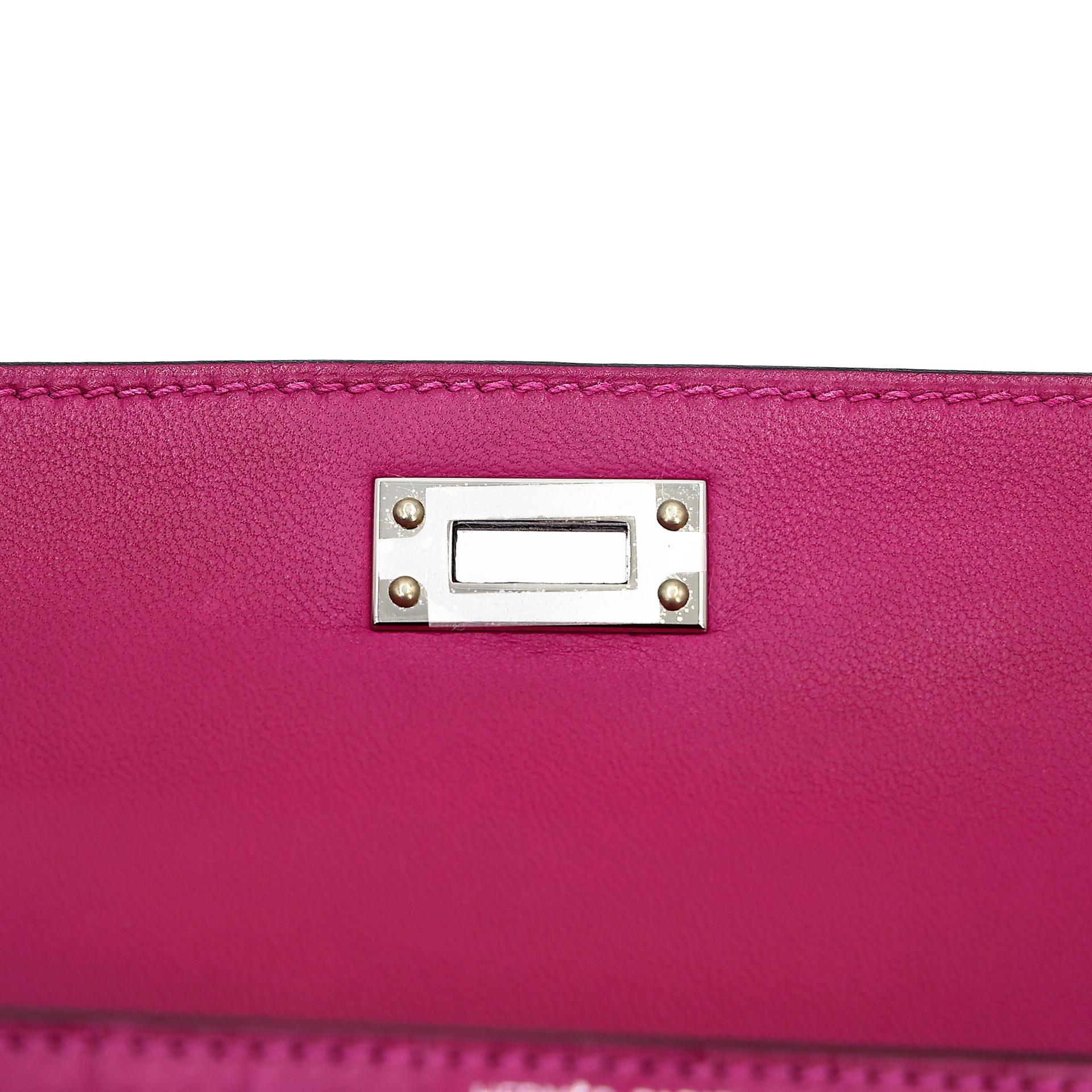 Excellent ( Rank SA ) HERMÈS Mini Kelly II Rose Scheherazade (J5) Matte Alligator Palladium hardware Y (2020) - 13