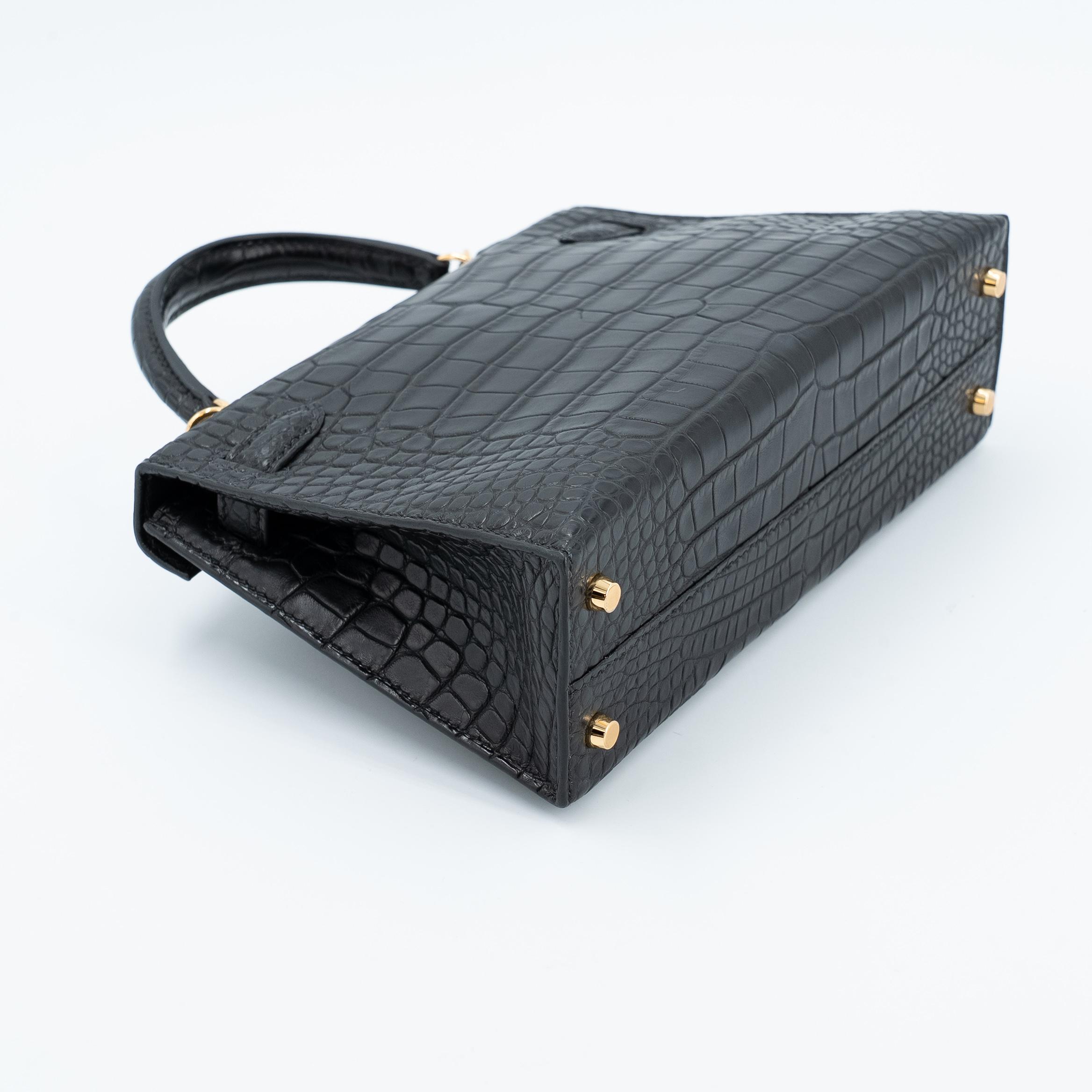 Brand New ( Rank N ) HERMÈS Mini Kelly II Noir (89) Matte Alligator Gold hardware K (2025) - 7