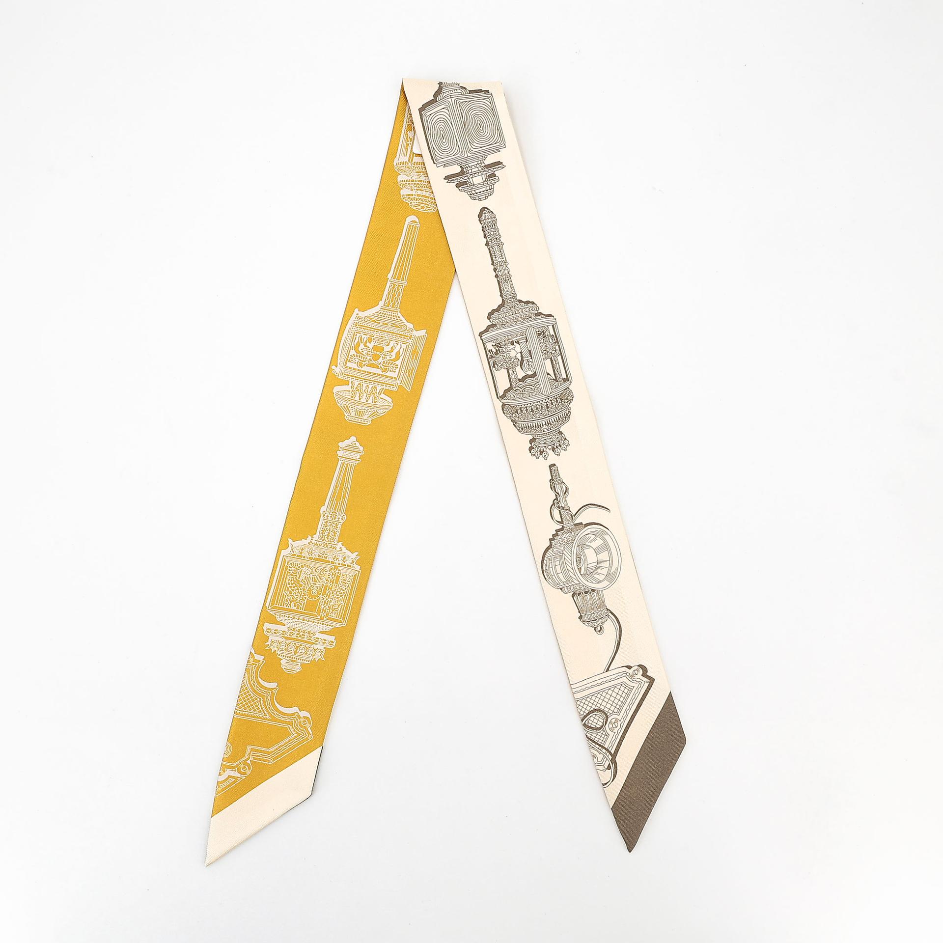 Brand New ( Rank N ) HERMÈS Twilly Merveilleuses Lanternes Yellow Beige Silk - 2