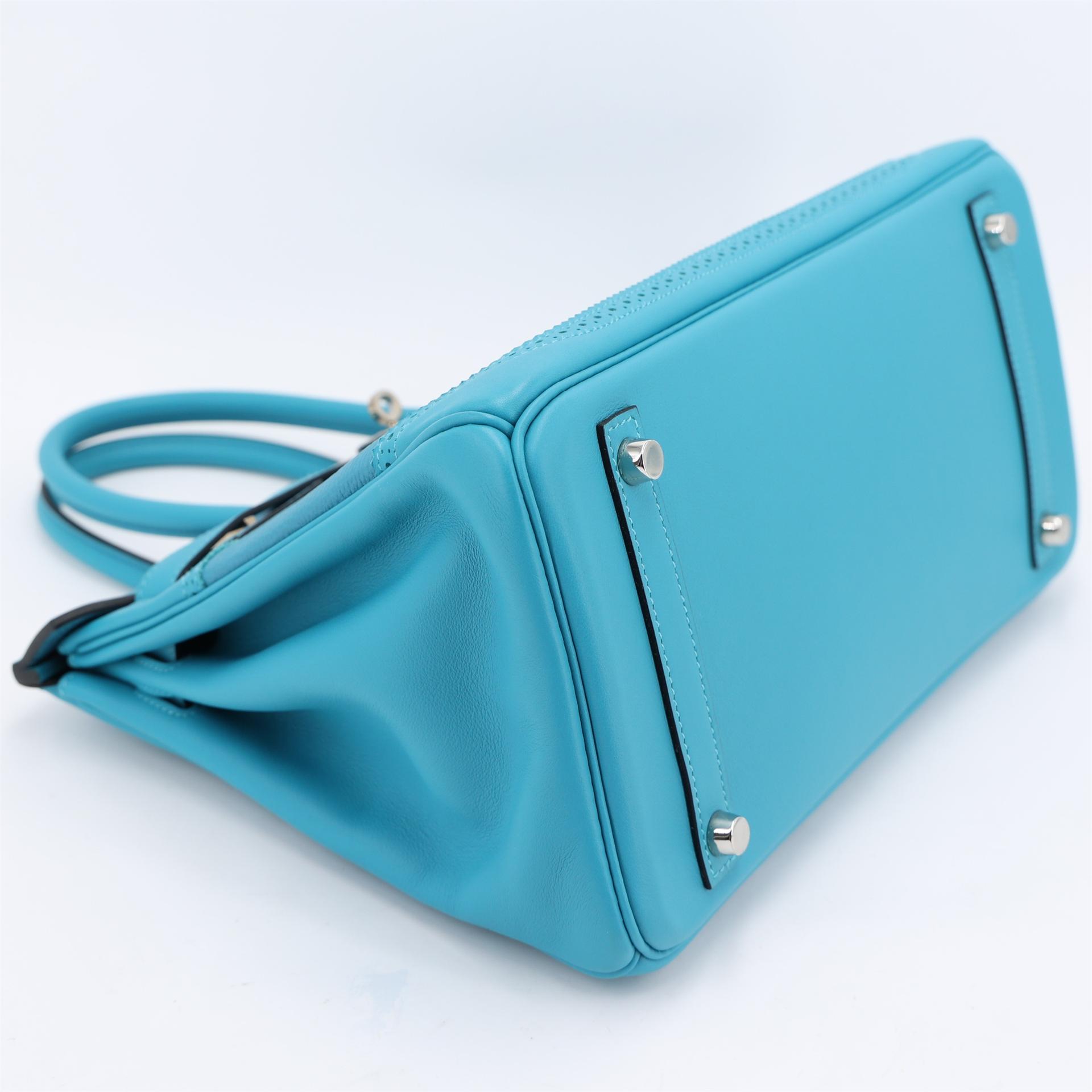 Unused ( Rank NS ) HERMÈS Limited Edition Birkin Ghillies 30 Turquoise (7B) Togo Swift Palladium hardware T (2015) - 4