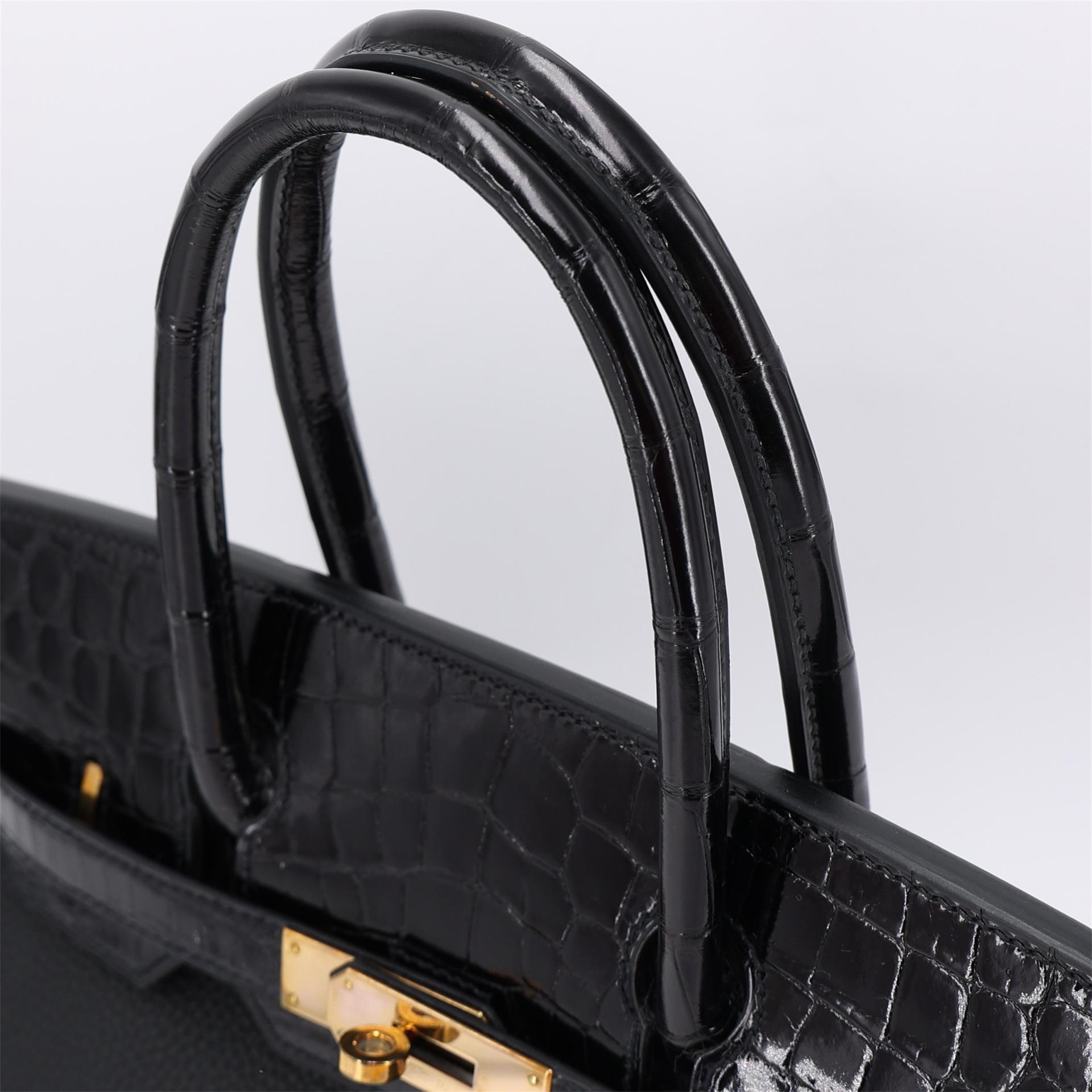 ランク A HERMÈS エルメス バーキン30 タッチ ブラック (89) トゴ クロコダイル ニロティカス ピンクゴールド金具 C刻印 (2018) - 3