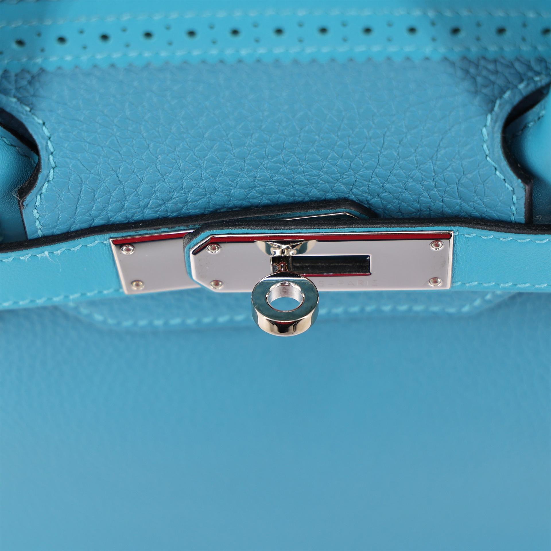 Unused ( Rank NS ) HERMÈS Limited Edition Birkin Ghillies 30 Turquoise (7B) Togo Swift Palladium hardware T (2015) - 9