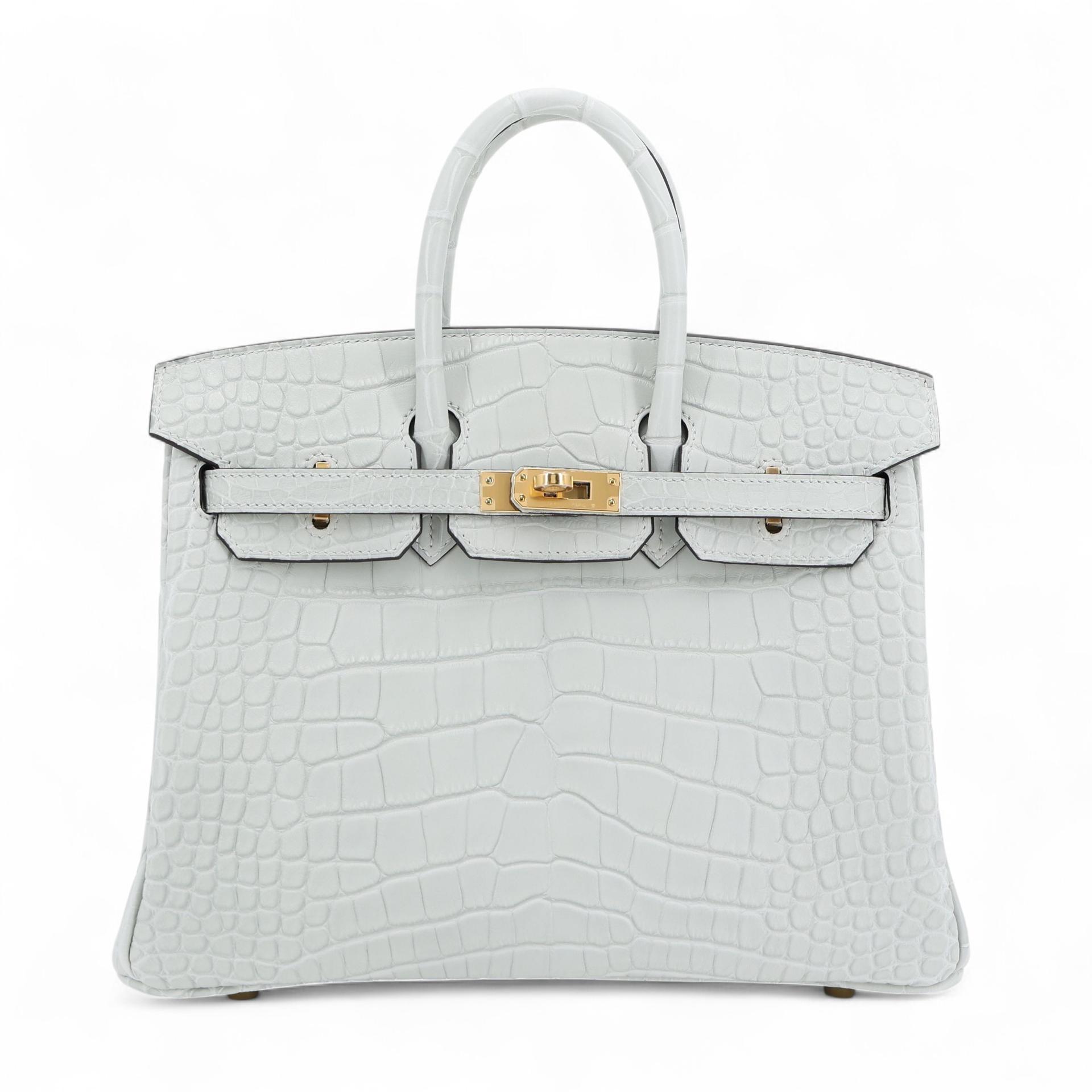 Brand New ( Rank N ) HERMÈS Birkin 25 Gris Neve (0W) Matte Alligator Gold hardware W (2024) - 1