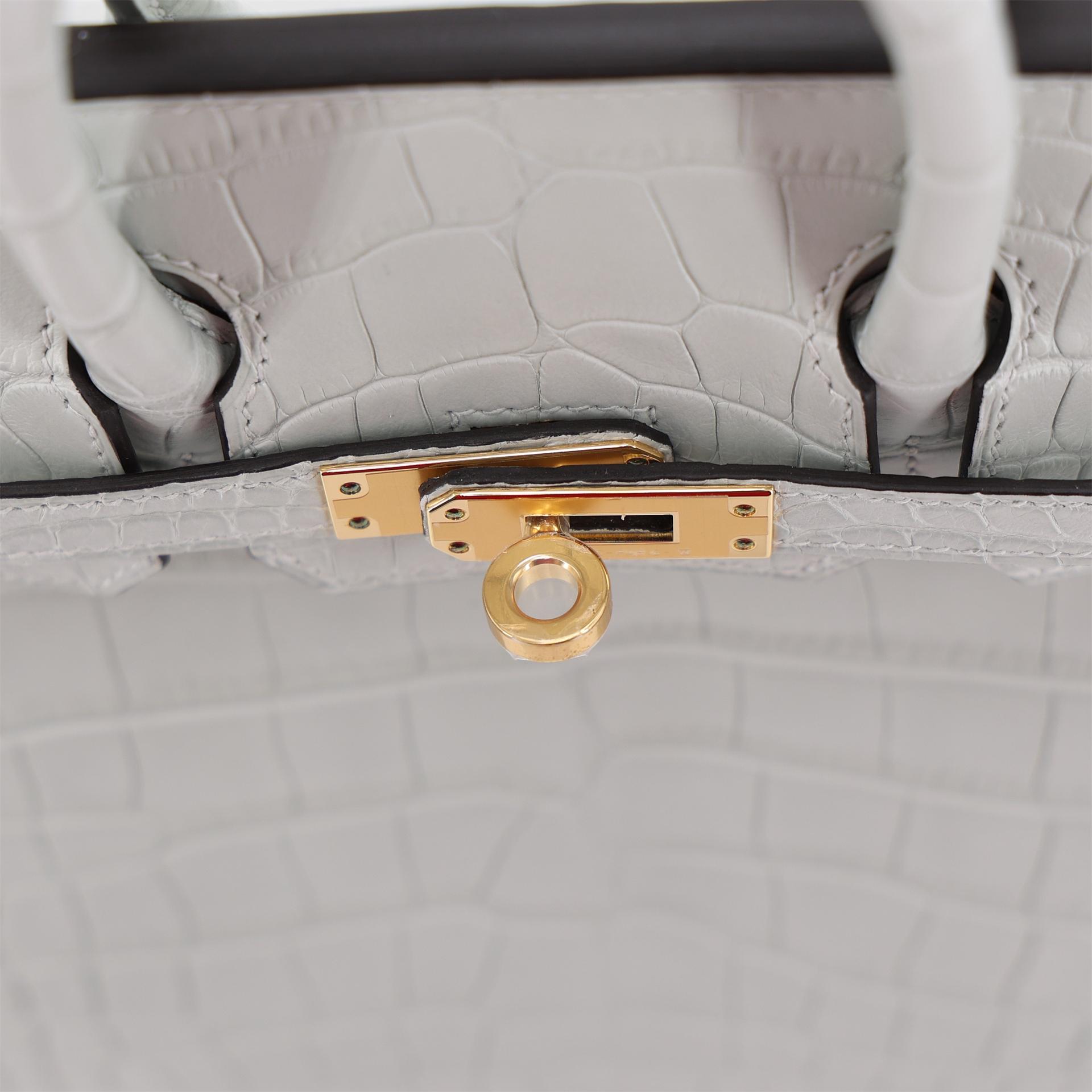Brand New ( Rank N ) HERMÈS Birkin 25 Gris Neve (0W) Matte Alligator Gold hardware W (2024) - 9