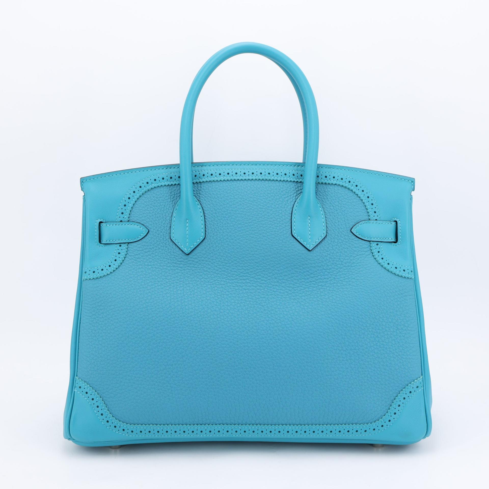 Unused ( Rank NS ) HERMÈS Limited Edition Birkin Ghillies 30 Turquoise (7B) Togo Swift Palladium hardware T (2015) - 2