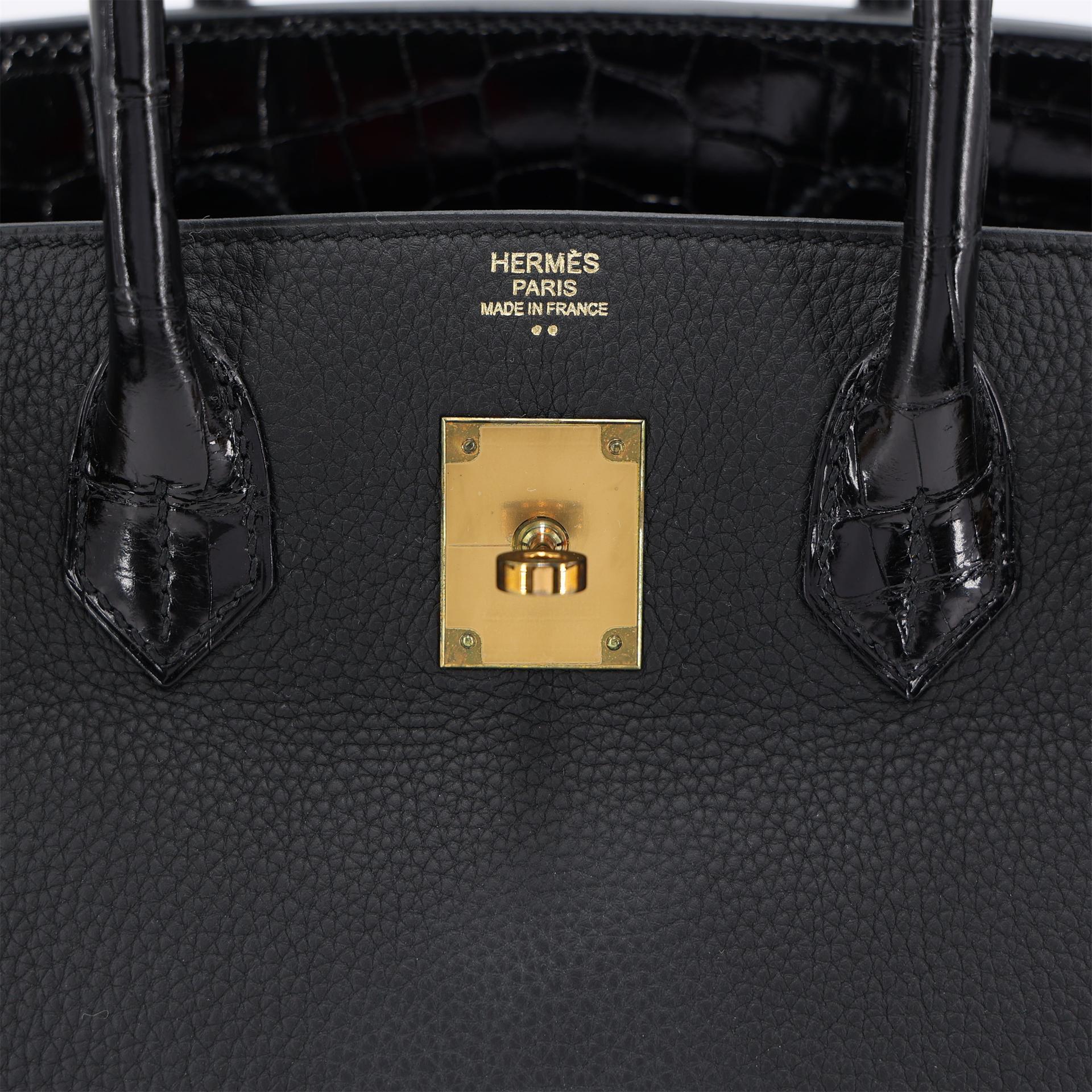 ランク A HERMÈS エルメス バーキン30 タッチ ブラック (89) トゴ クロコダイル ニロティカス ピンクゴールド金具 C刻印 (2018) - 10