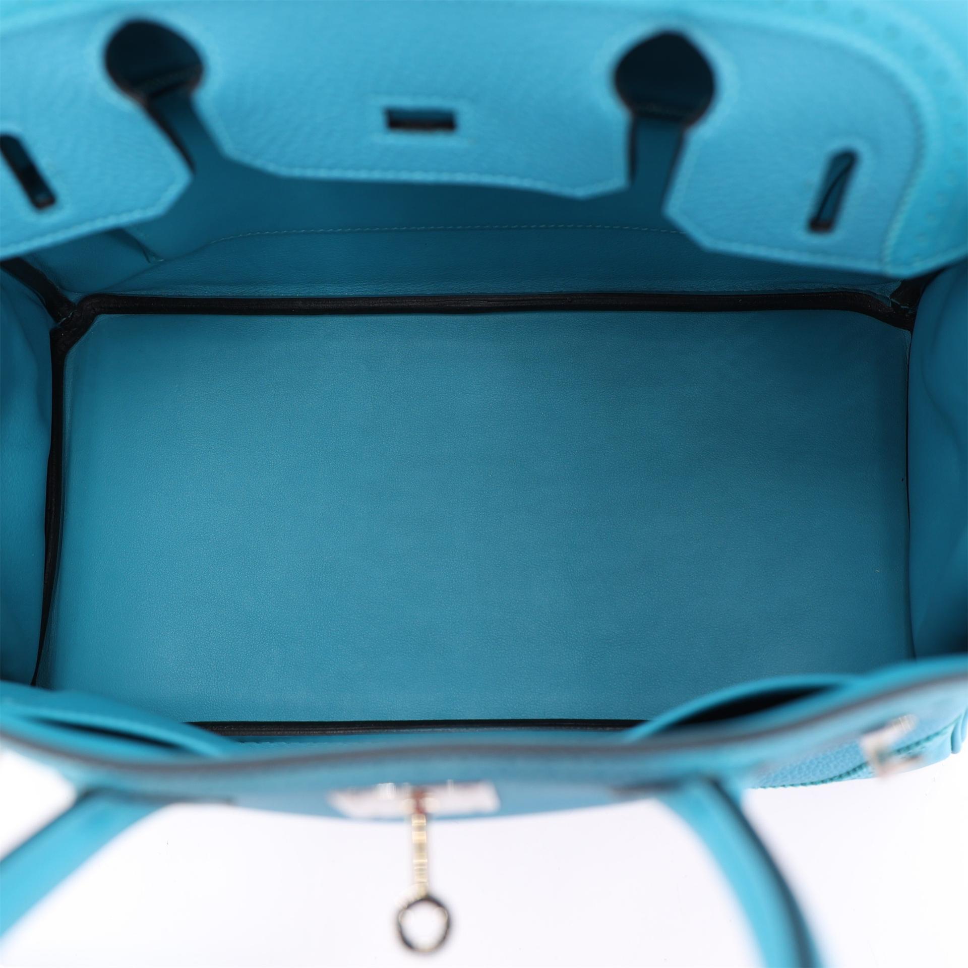 Unused ( Rank NS ) HERMÈS Limited Edition Birkin Ghillies 30 Turquoise (7B) Togo Swift Palladium hardware T (2015) - 11