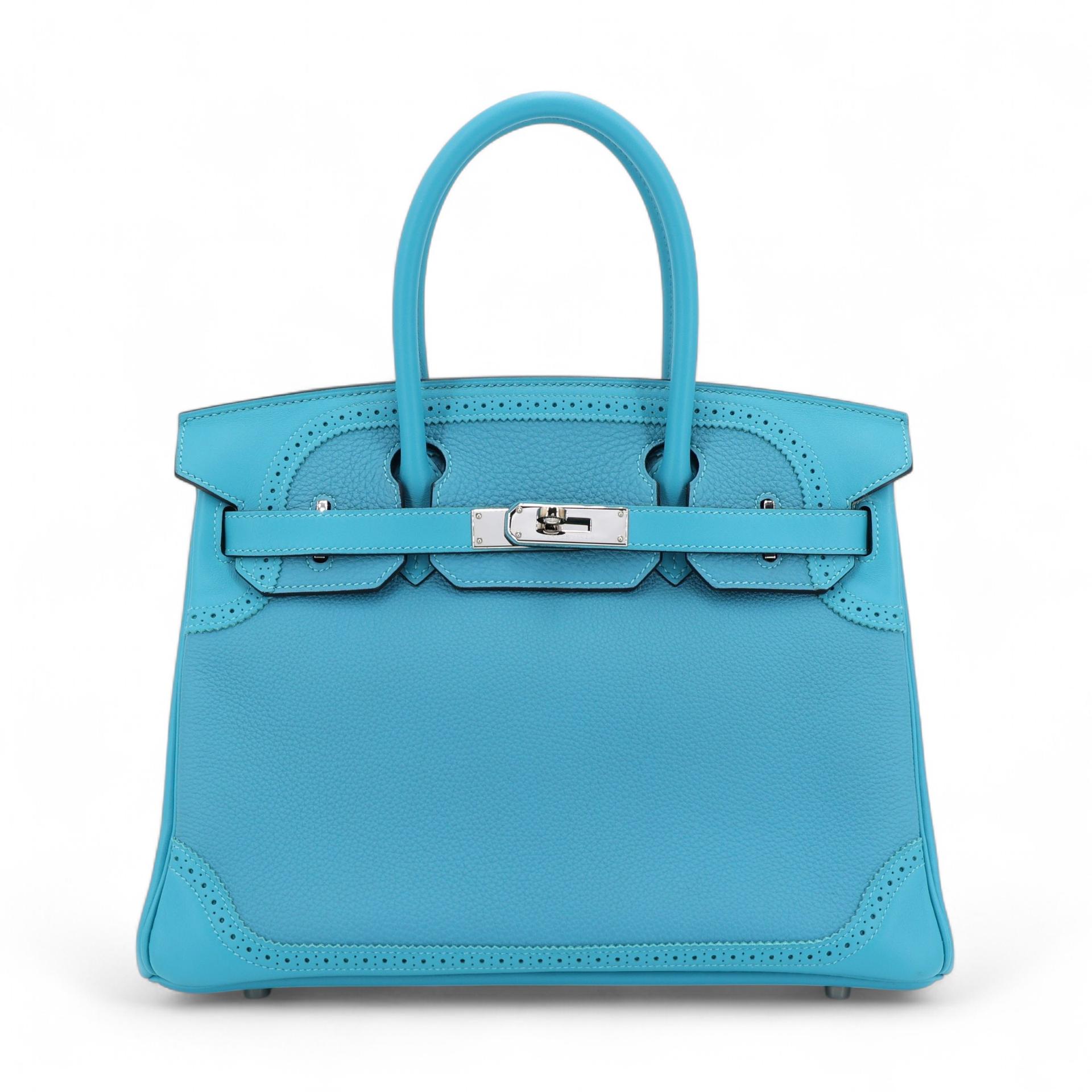 Unused ( Rank NS ) HERMÈS Limited Edition Birkin Ghillies 30 Turquoise (7B) Togo Swift Palladium hardware T (2015) - 1