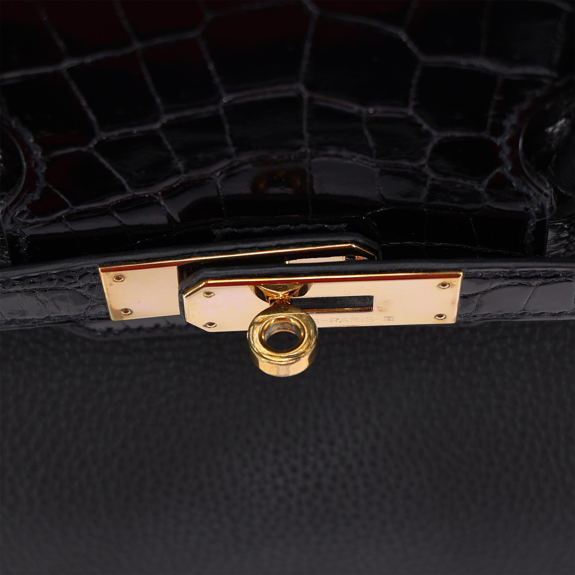 ランク A HERMÈS エルメス バーキン30 タッチ ブラック (89) トゴ クロコダイル ニロティカス ピンクゴールド金具 C刻印 (2018) - 9