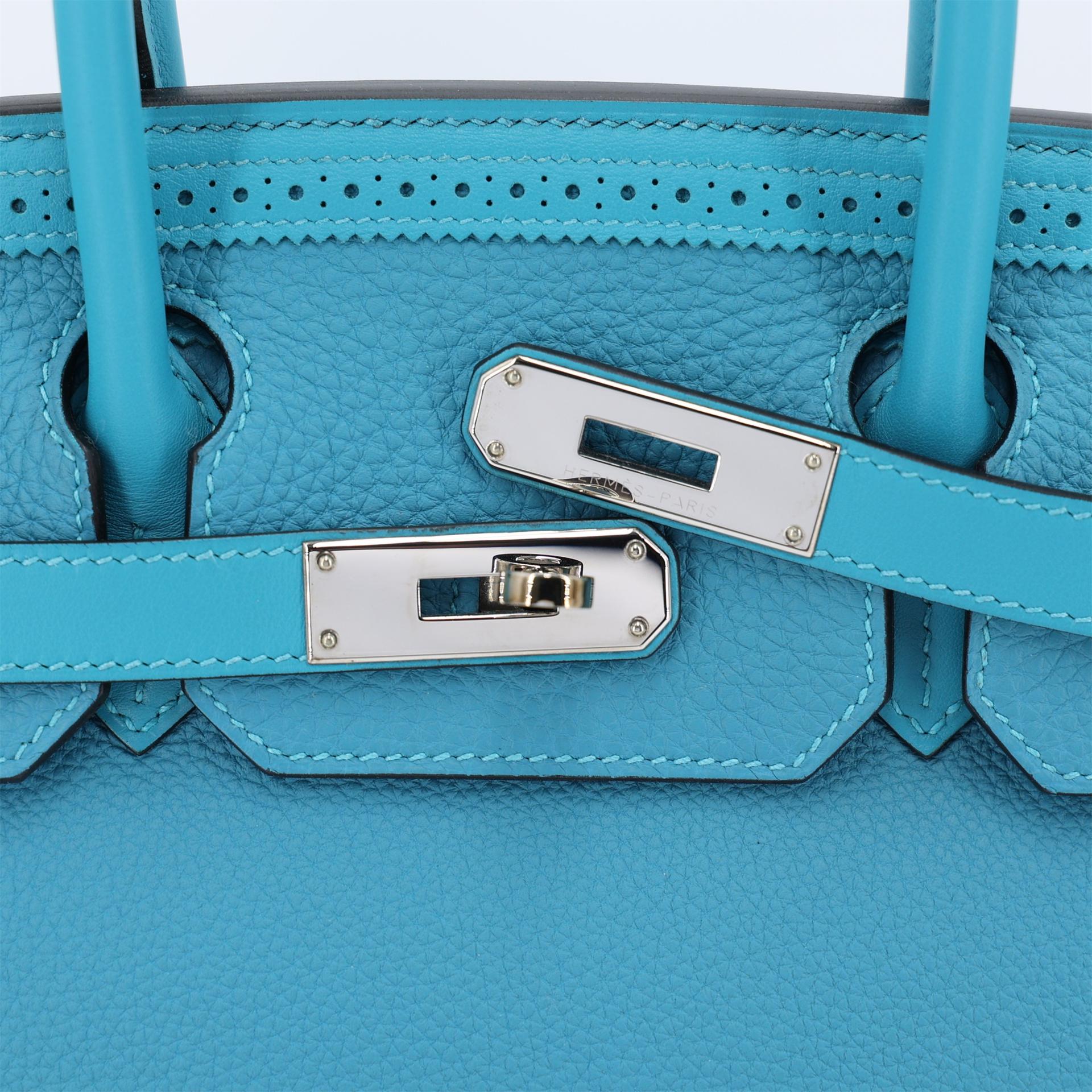 Unused ( Rank NS ) HERMÈS Limited Edition Birkin Ghillies 30 Turquoise (7B) Togo Swift Palladium hardware T (2015) - 8