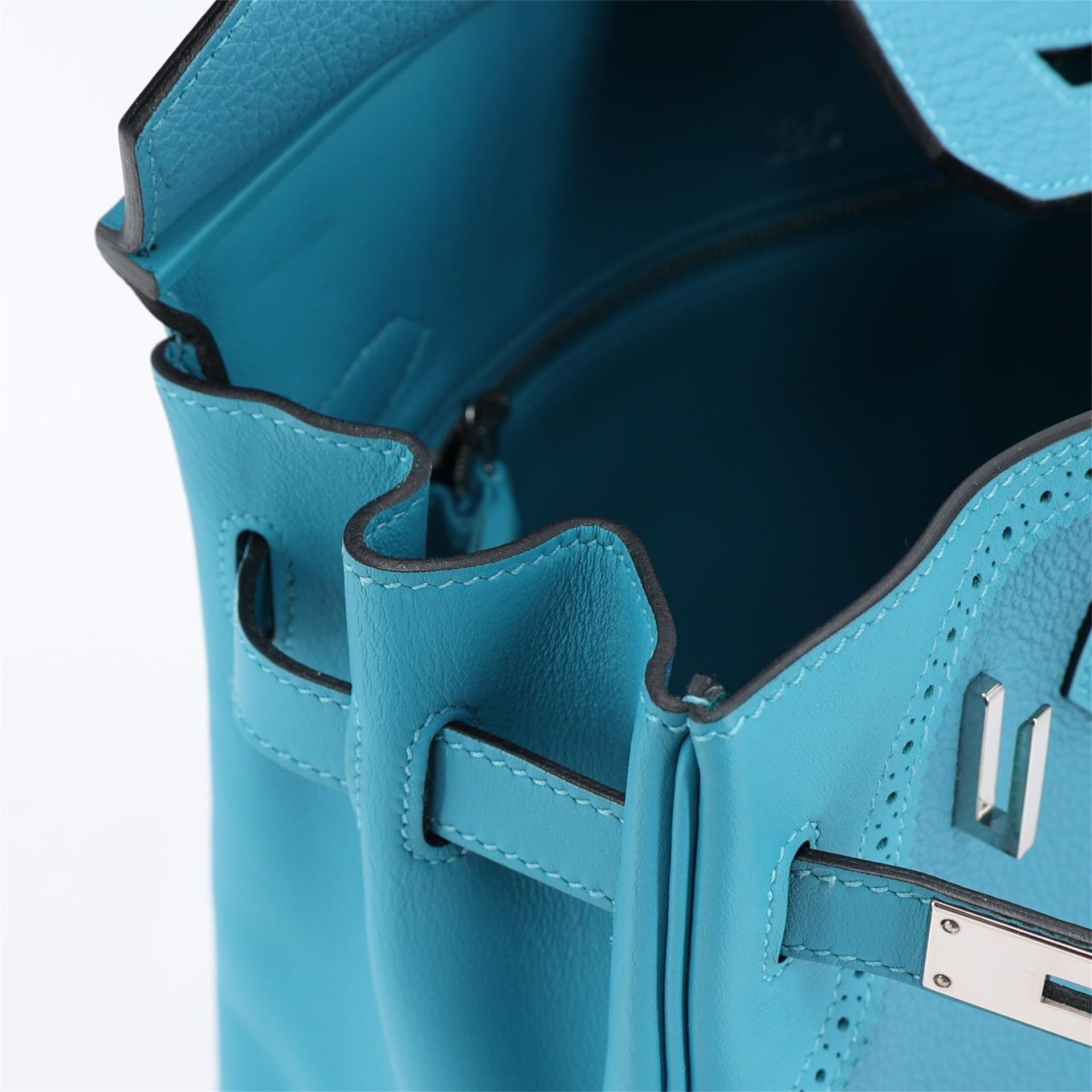 Unused ( Rank NS ) HERMÈS Limited Edition Birkin Ghillies 30 Turquoise (7B) Togo Swift Palladium hardware T (2015) - 12