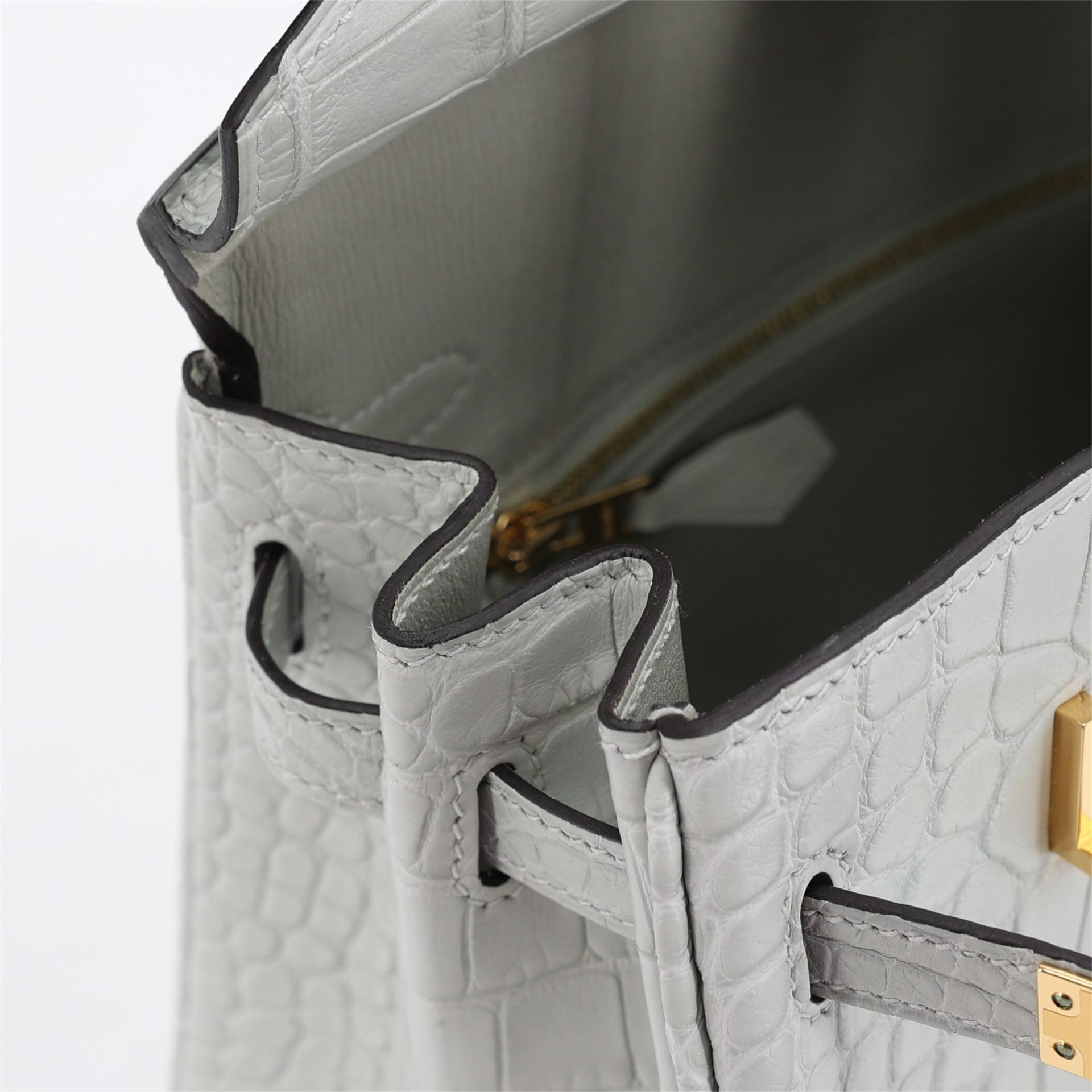 Brand New ( Rank N ) HERMÈS Birkin 25 Gris Neve (0W) Matte Alligator Gold hardware W (2024) - 12