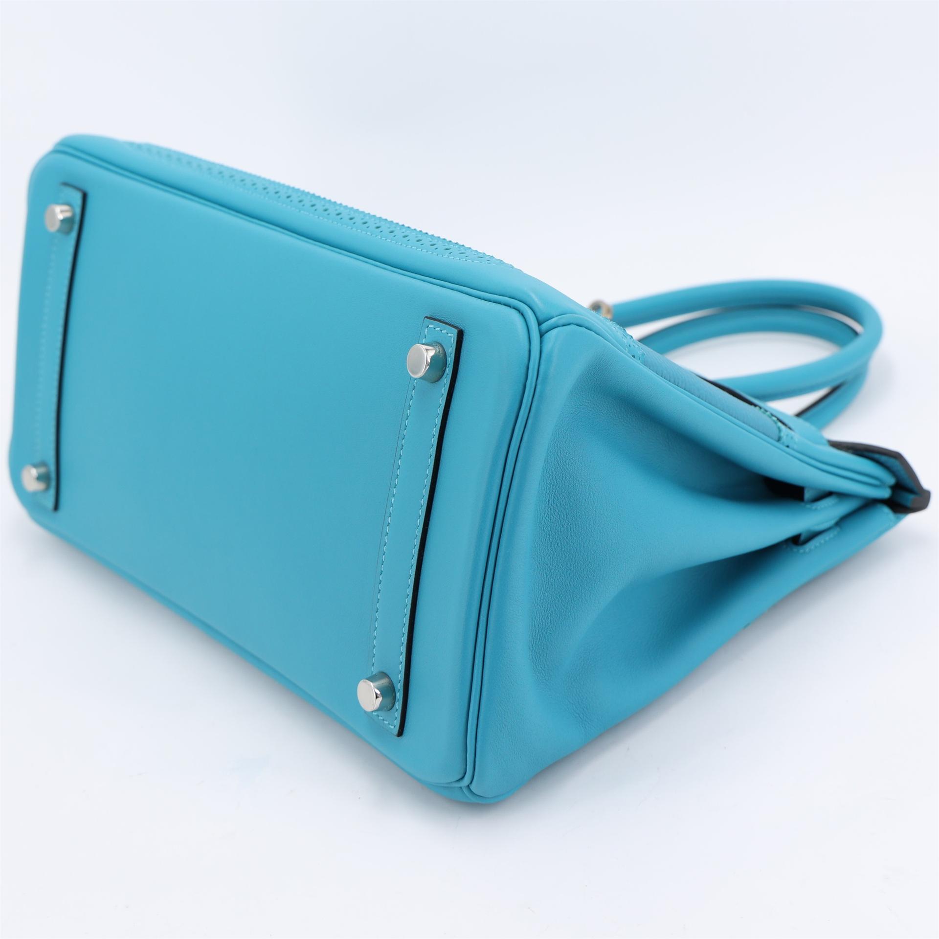 Unused ( Rank NS ) HERMÈS Limited Edition Birkin Ghillies 30 Turquoise (7B) Togo Swift Palladium hardware T (2015) - 5