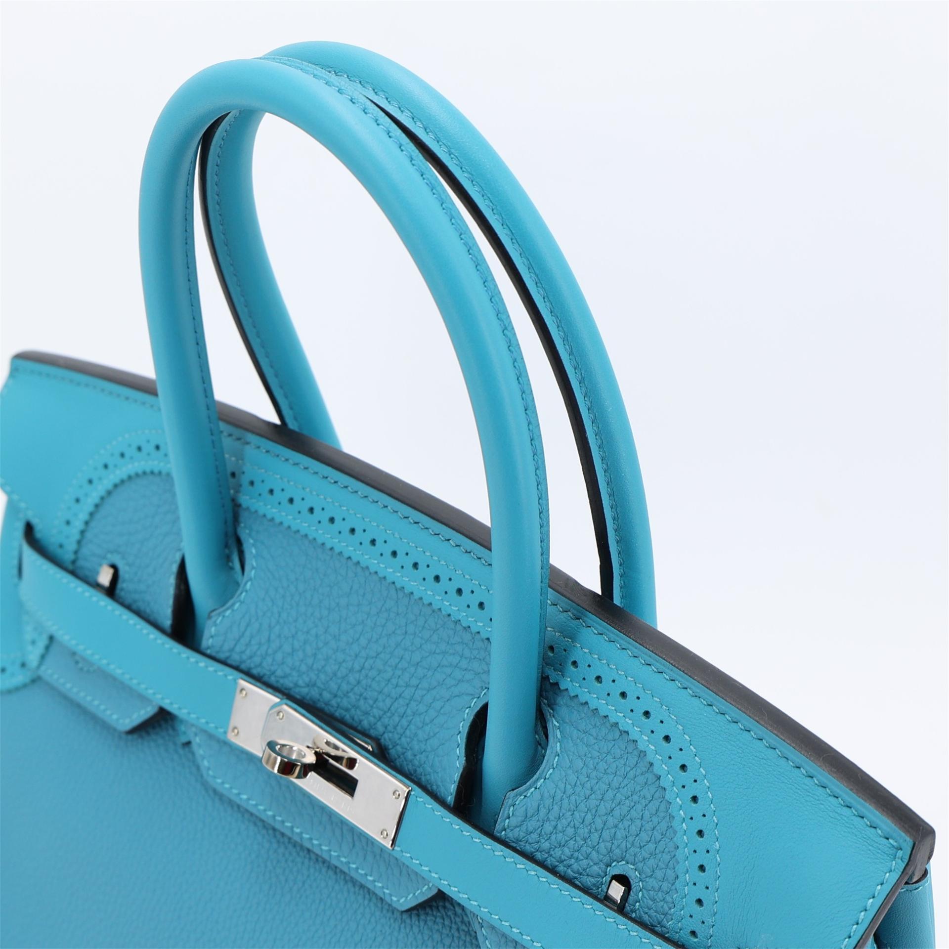 Unused ( Rank NS ) HERMÈS Limited Edition Birkin Ghillies 30 Turquoise (7B) Togo Swift Palladium hardware T (2015) - 3