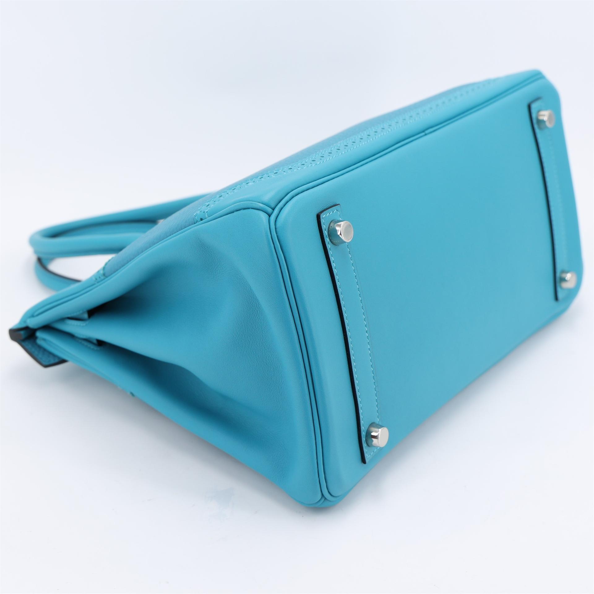 Unused ( Rank NS ) HERMÈS Limited Edition Birkin Ghillies 30 Turquoise (7B) Togo Swift Palladium hardware T (2015) - 6