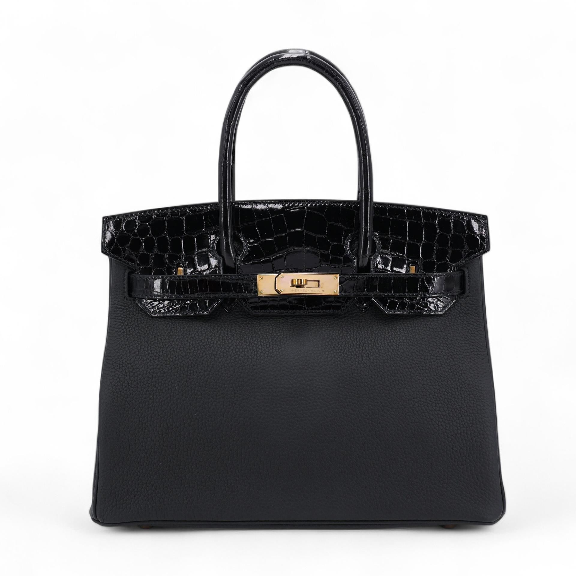 ランク A HERMÈS エルメス バーキン30 タッチ ブラック (89) トゴ クロコダイル ニロティカス ピンクゴールド金具 C刻印 (2018) - 1