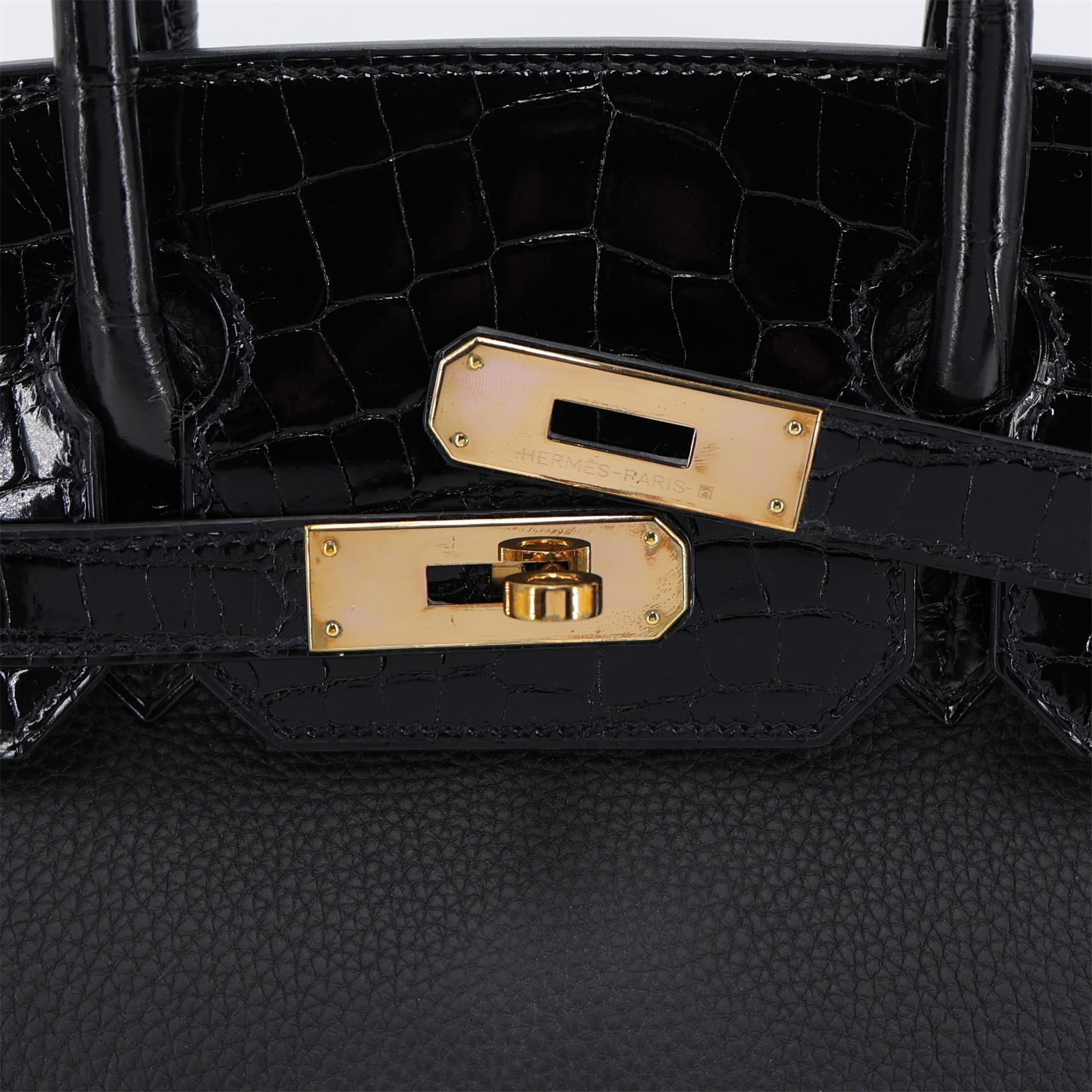 ランク A HERMÈS エルメス バーキン30 タッチ ブラック (89) トゴ クロコダイル ニロティカス ピンクゴールド金具 C刻印 (2018) - 8