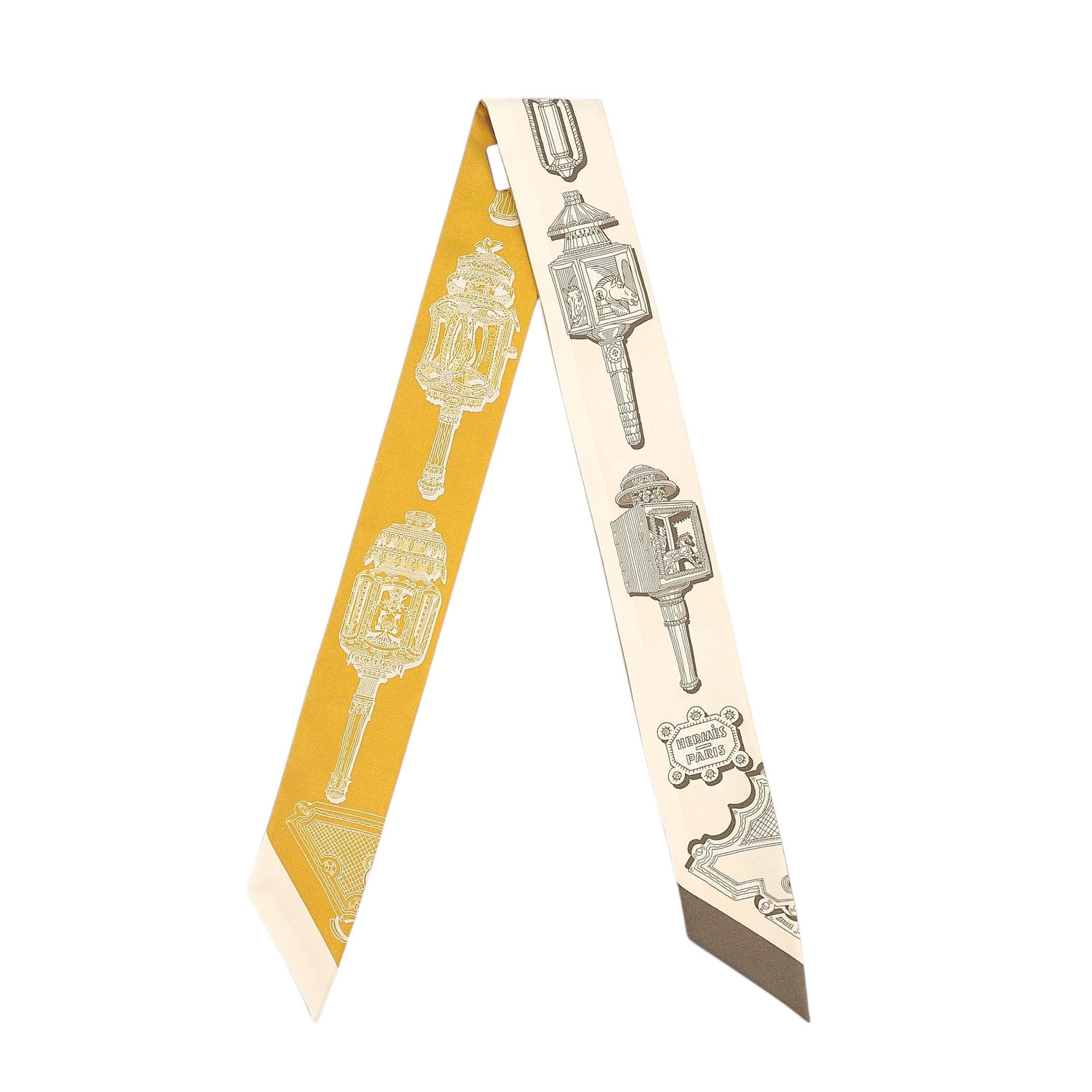 Brand New ( Rank N ) HERMÈS Twilly Merveilleuses Lanternes Yellow Beige Silk - 1