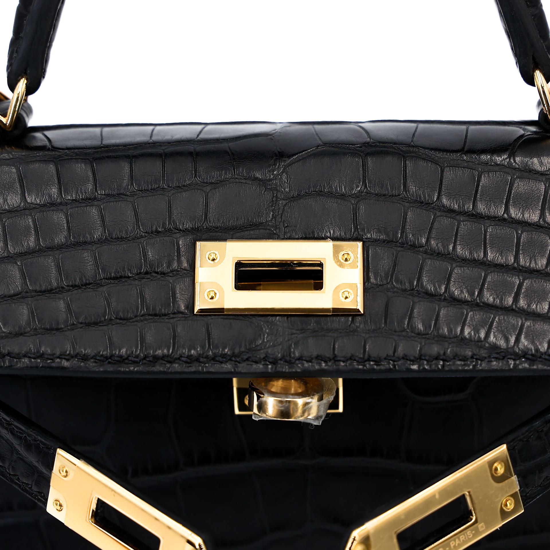 Brand New ( Rank N ) HERMÈS Mini Kelly II Noir (89) Matte Alligator Gold hardware W (2024) - 11