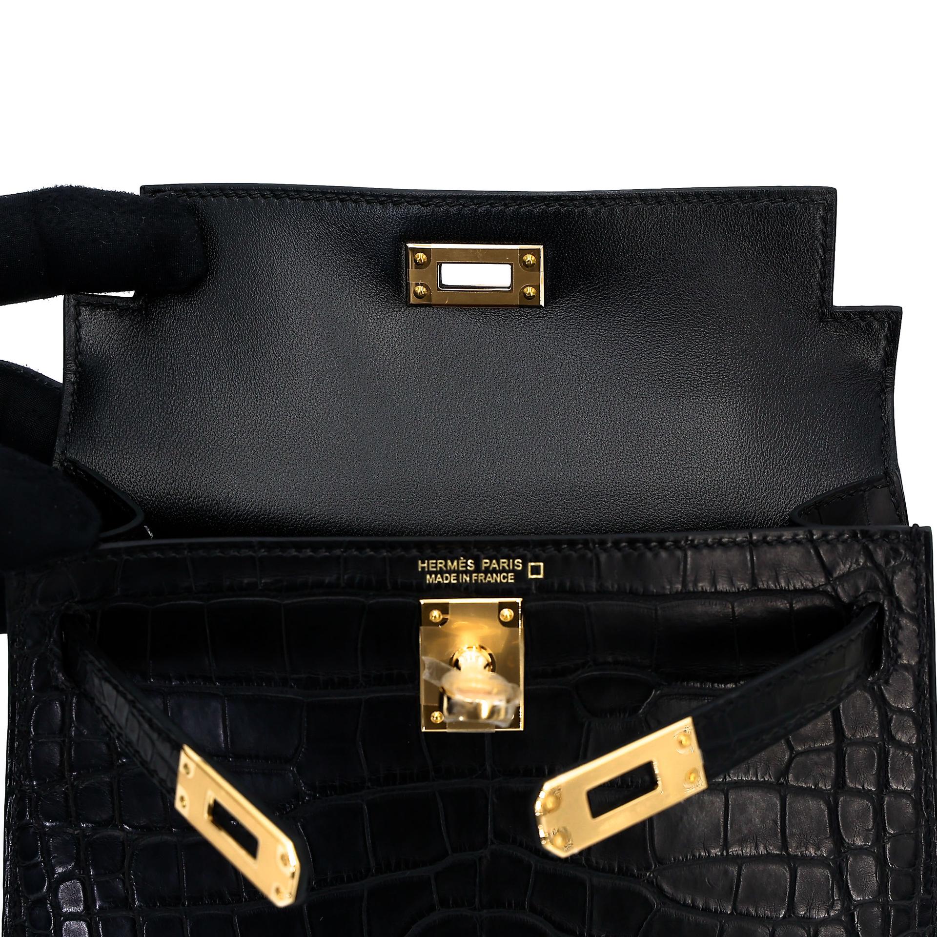 Brand New ( Rank N ) HERMÈS Mini Kelly II Noir (89) Matte Alligator Gold hardware W (2024) - 13