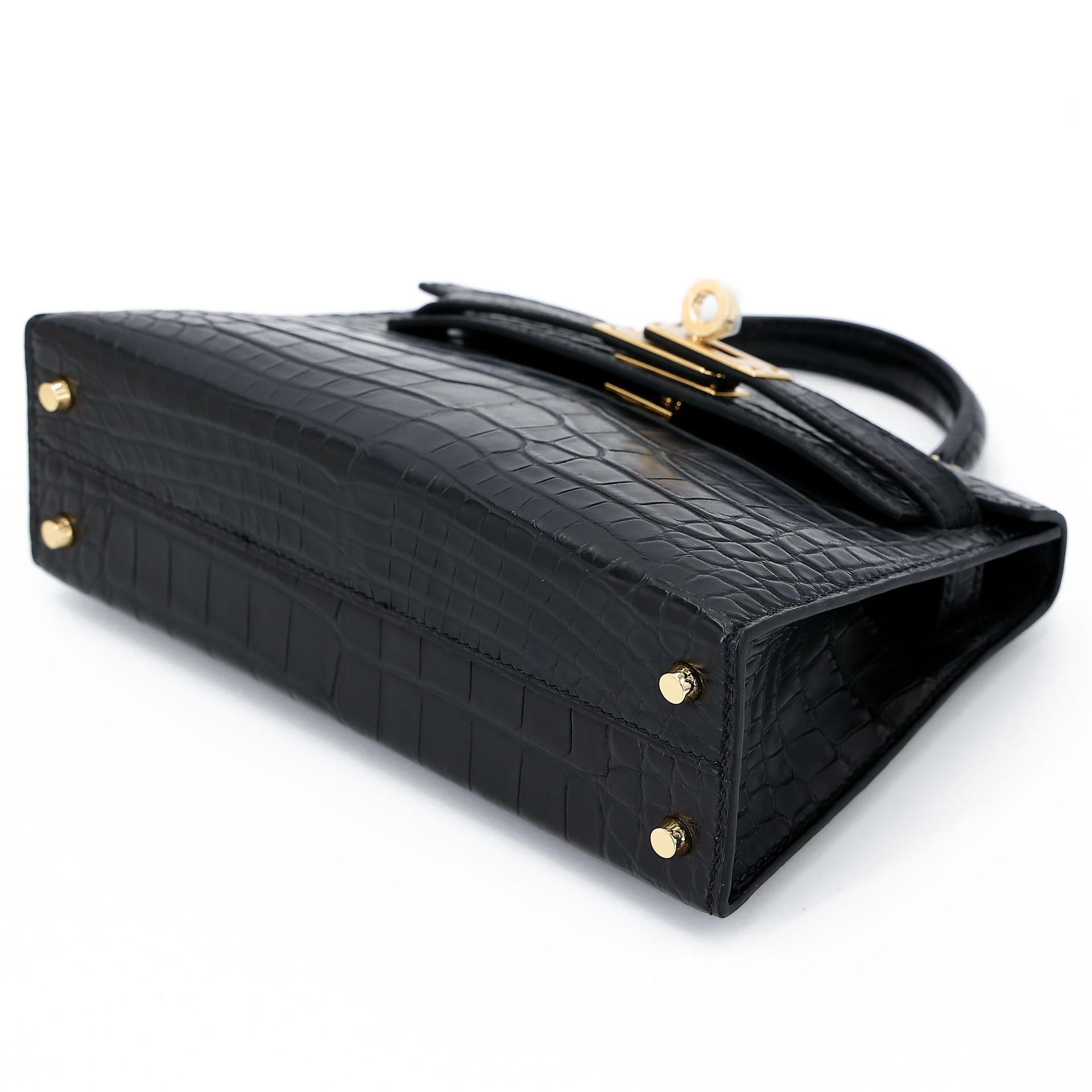 Brand New ( Rank N ) HERMÈS Mini Kelly II Noir (89) Matte Alligator Gold hardware W (2024) - 5