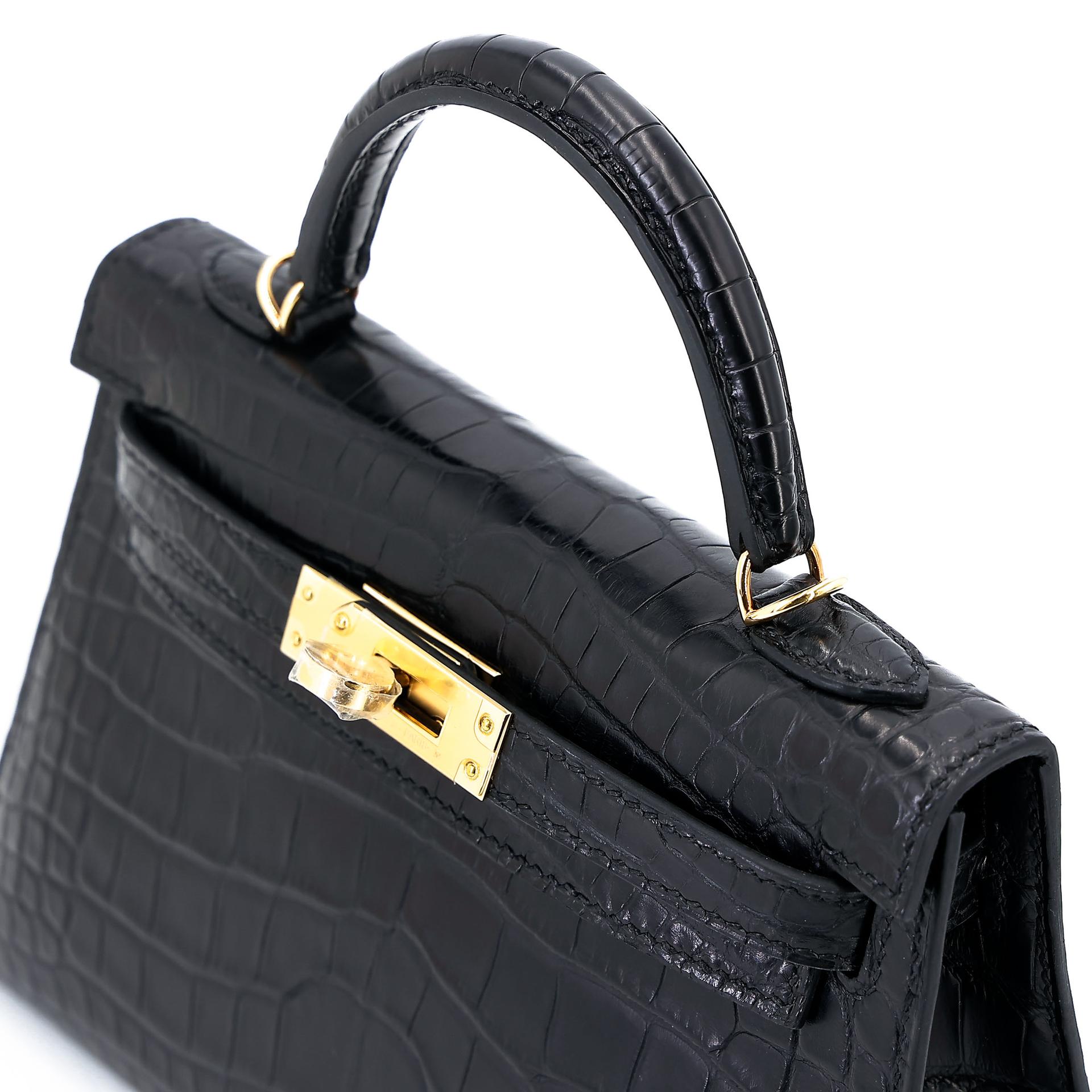 Brand New ( Rank N ) HERMÈS Mini Kelly II Noir (89) Matte Alligator Gold hardware W (2024) - 4