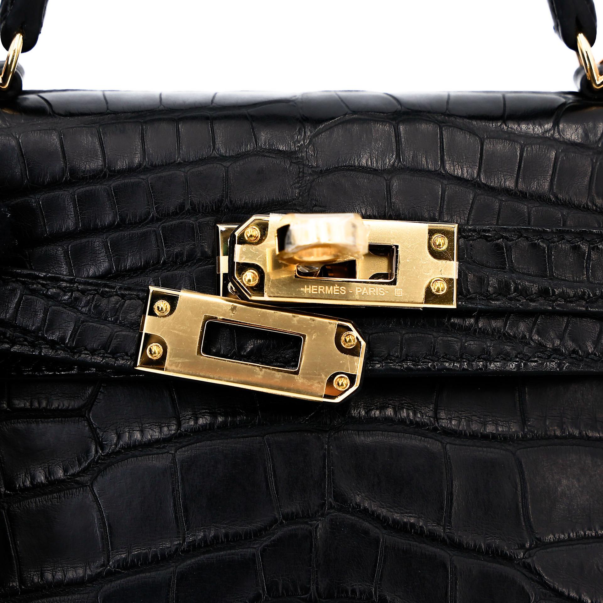 Brand New ( Rank N ) HERMÈS Mini Kelly II Noir (89) Matte Alligator Gold hardware W (2024) - 9