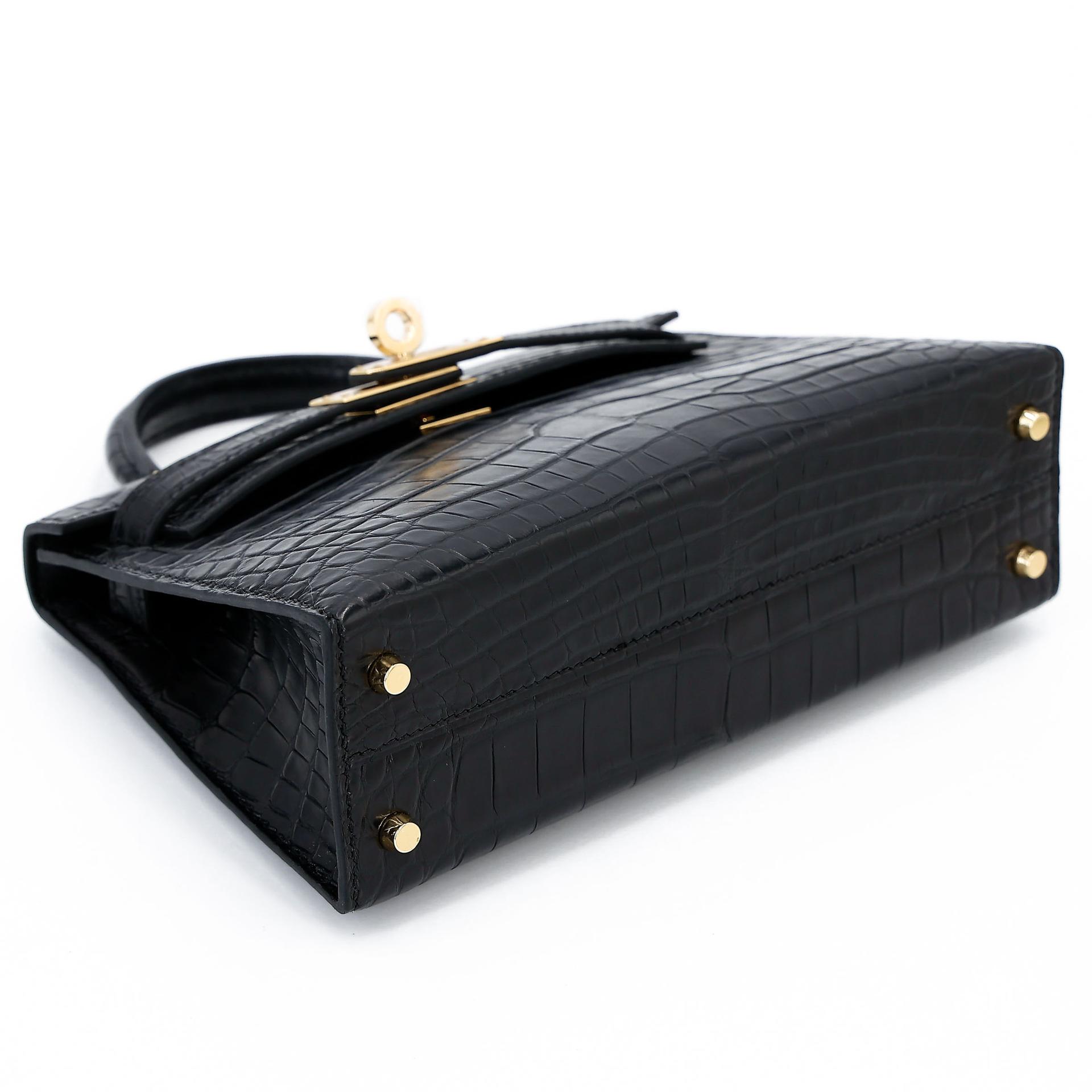 Brand New ( Rank N ) HERMÈS Mini Kelly II Noir (89) Matte Alligator Gold hardware W (2024) - 6