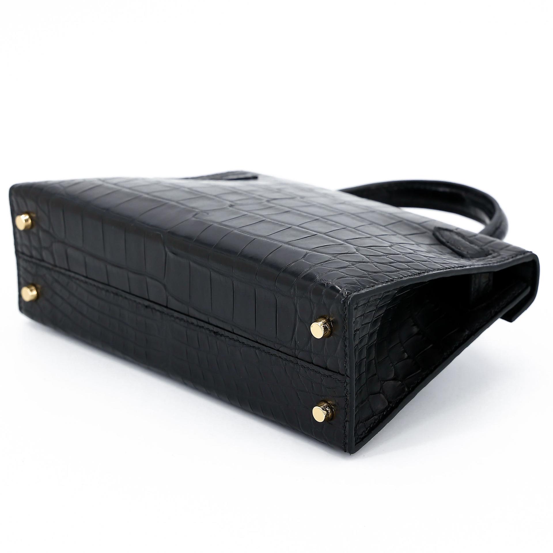 Brand New ( Rank N ) HERMÈS Mini Kelly II Noir (89) Matte Alligator Gold hardware W (2024) - 7