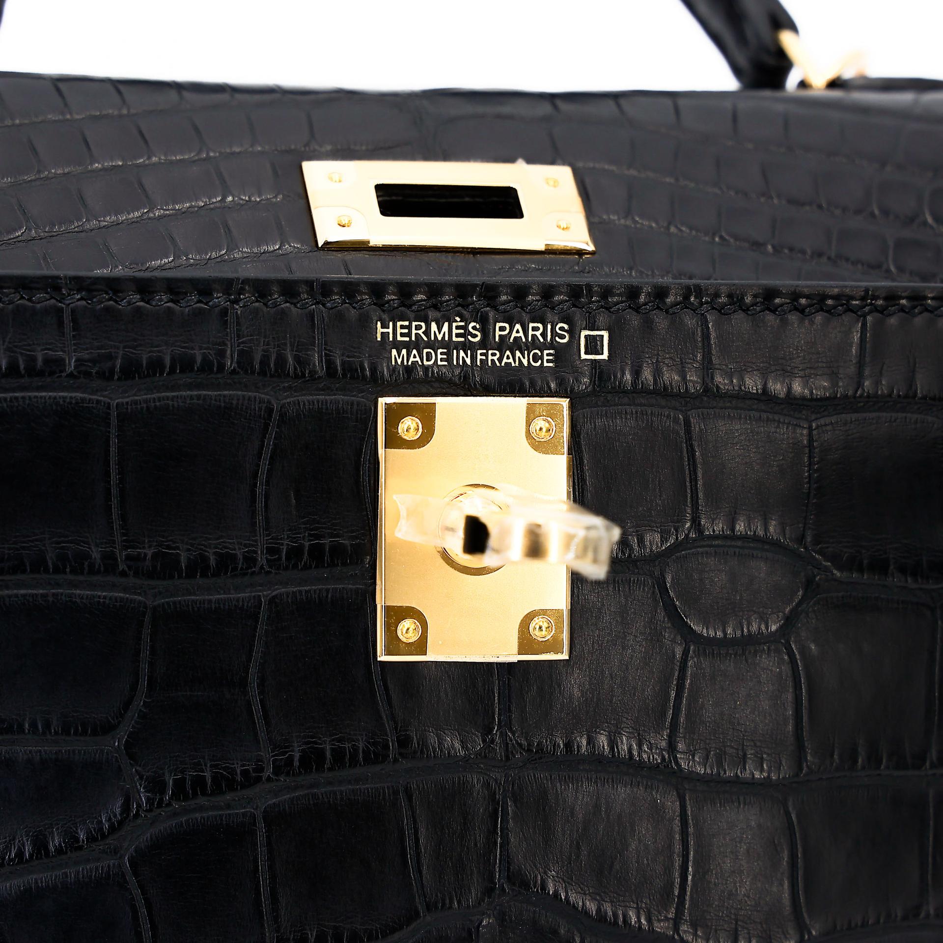Brand New ( Rank N ) HERMÈS Mini Kelly II Noir (89) Matte Alligator Gold hardware W (2024) - 14