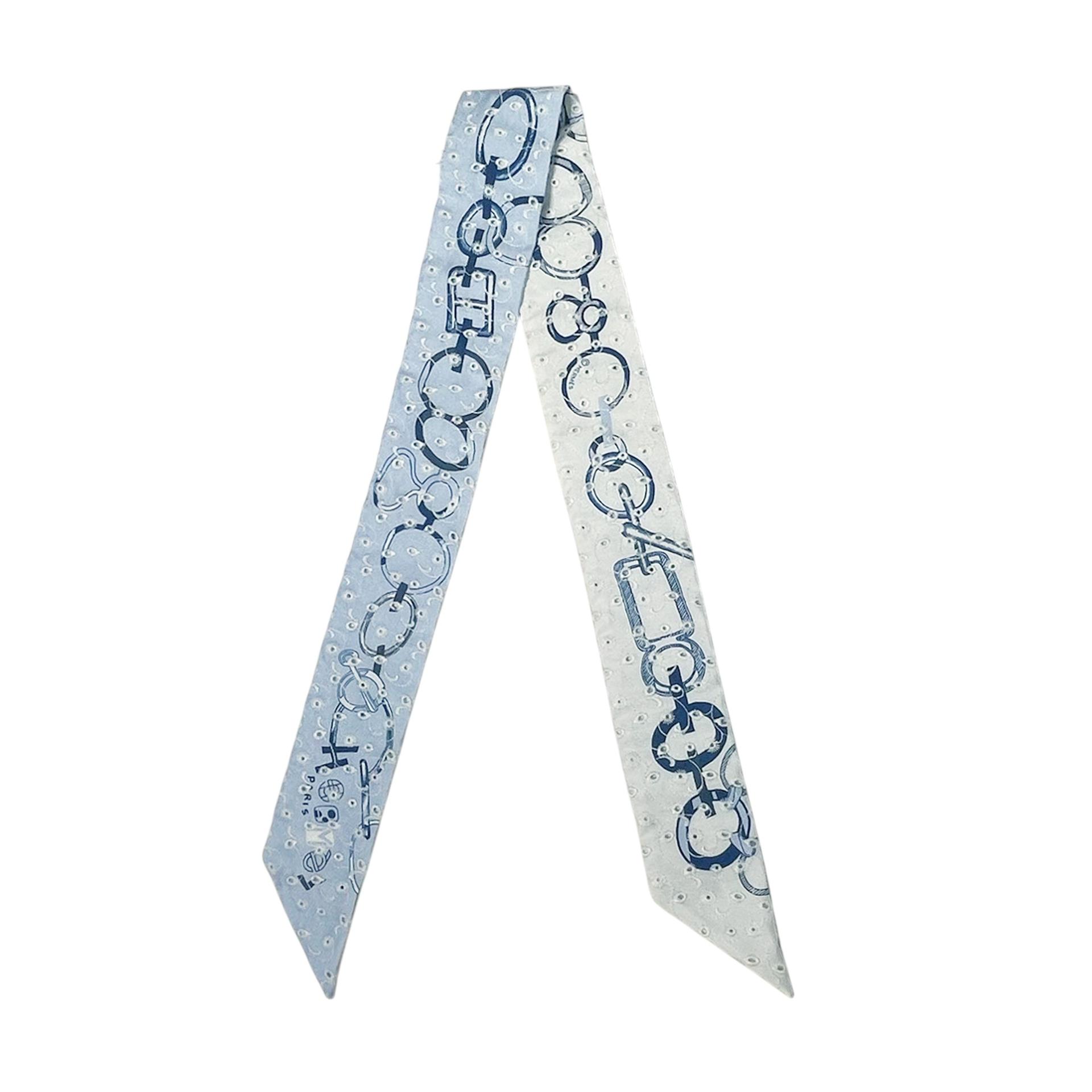 Unused ( Rank NS ) HERMÈS Twilly Do Re Boucles Broderie Anglaise Blue White - 1