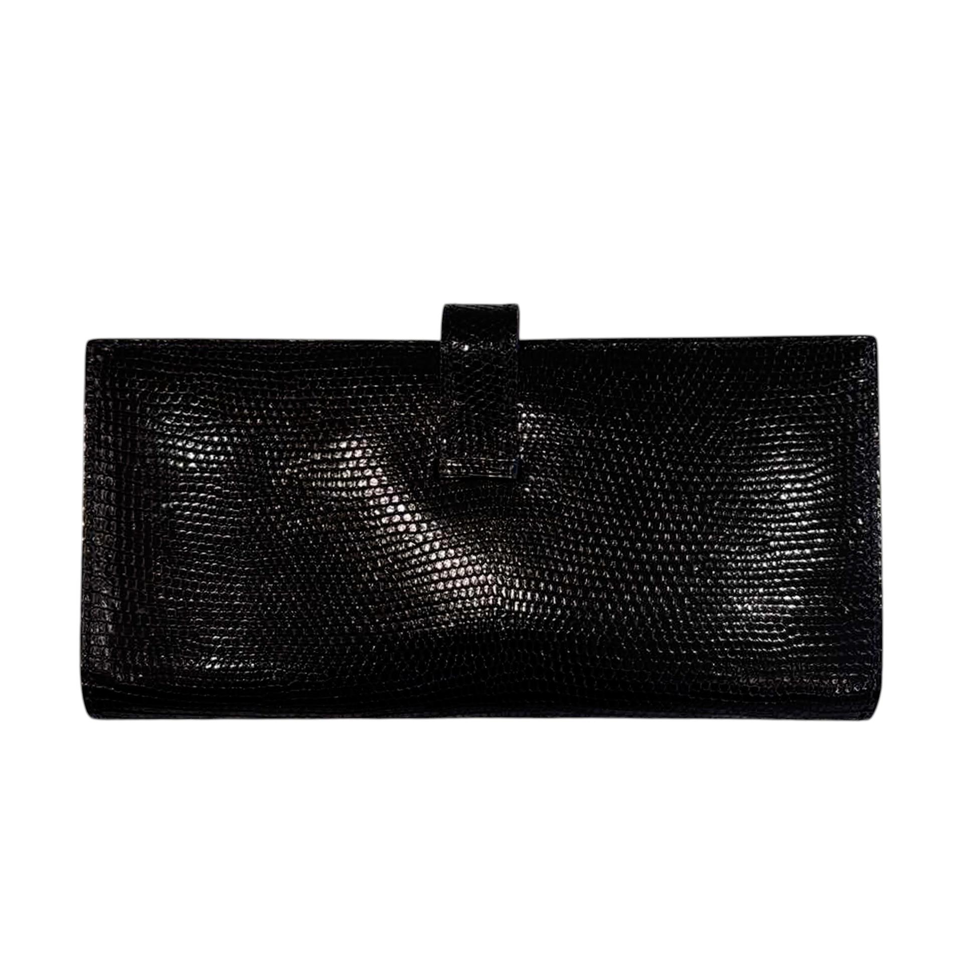 SA超美品  HERMÈS 愛馬仕  Bearn Souffle 長款錢包 89 黑色 Noir 蜥蜴皮 銀扣 □K刻 2007年 - 2