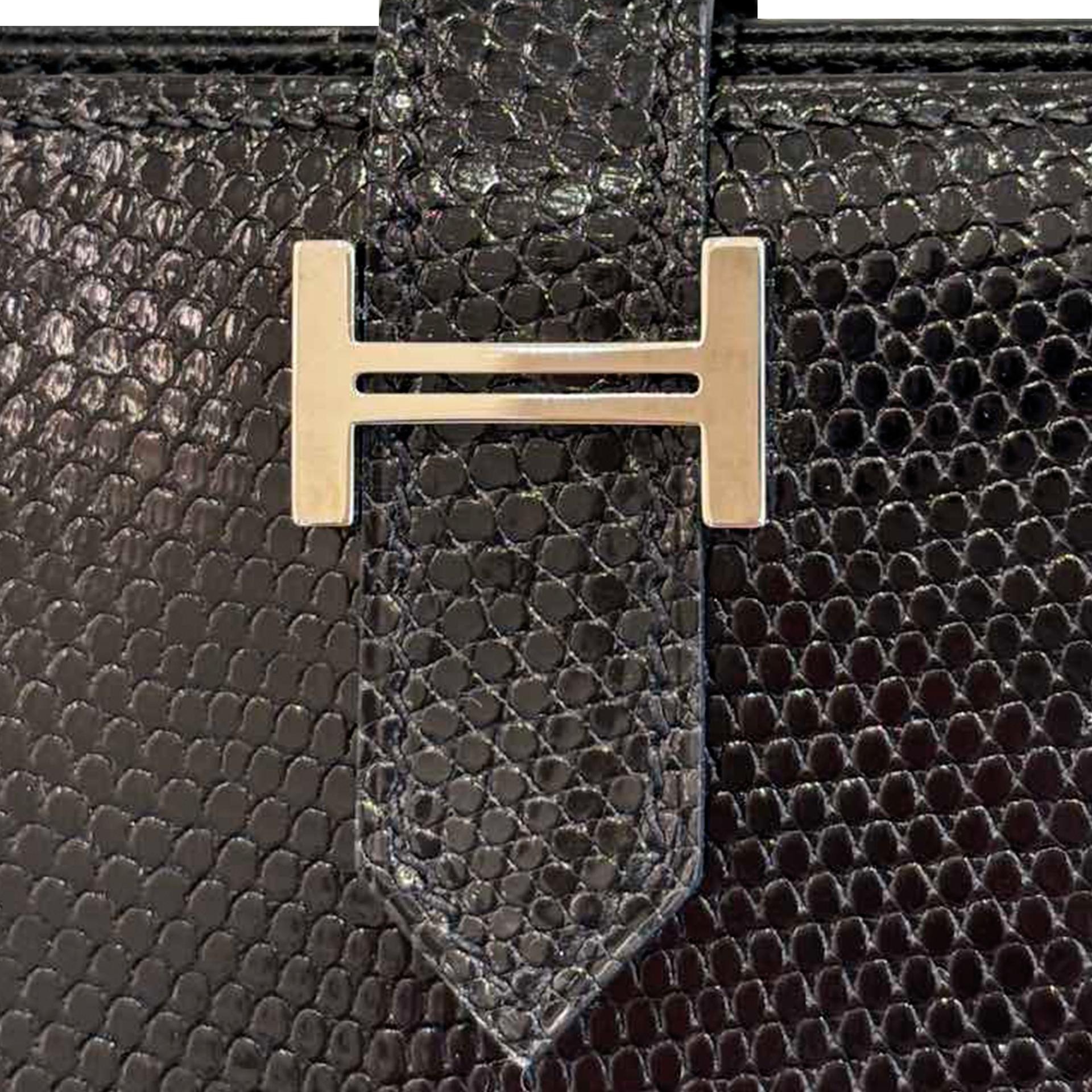 SA超美品  HERMÈS 愛馬仕  Bearn Souffle 長款錢包 89 黑色 Noir 蜥蜴皮 銀扣 □K刻 2007年 - 3
