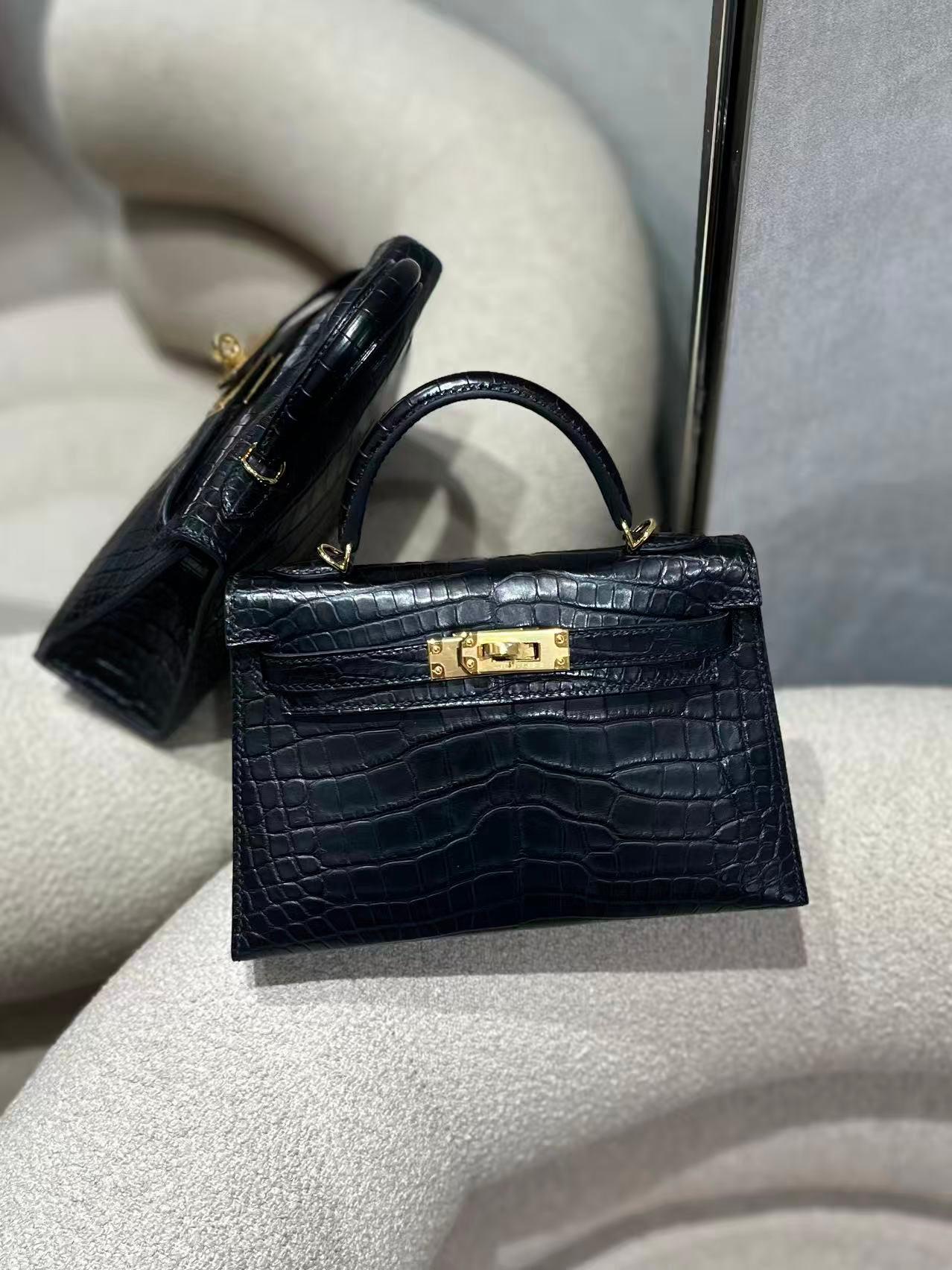 Brand New ( Rank N ) HERMÈS Mini Kelly II Noir (89) Matte Alligator Gold hardware W (2024) - 3