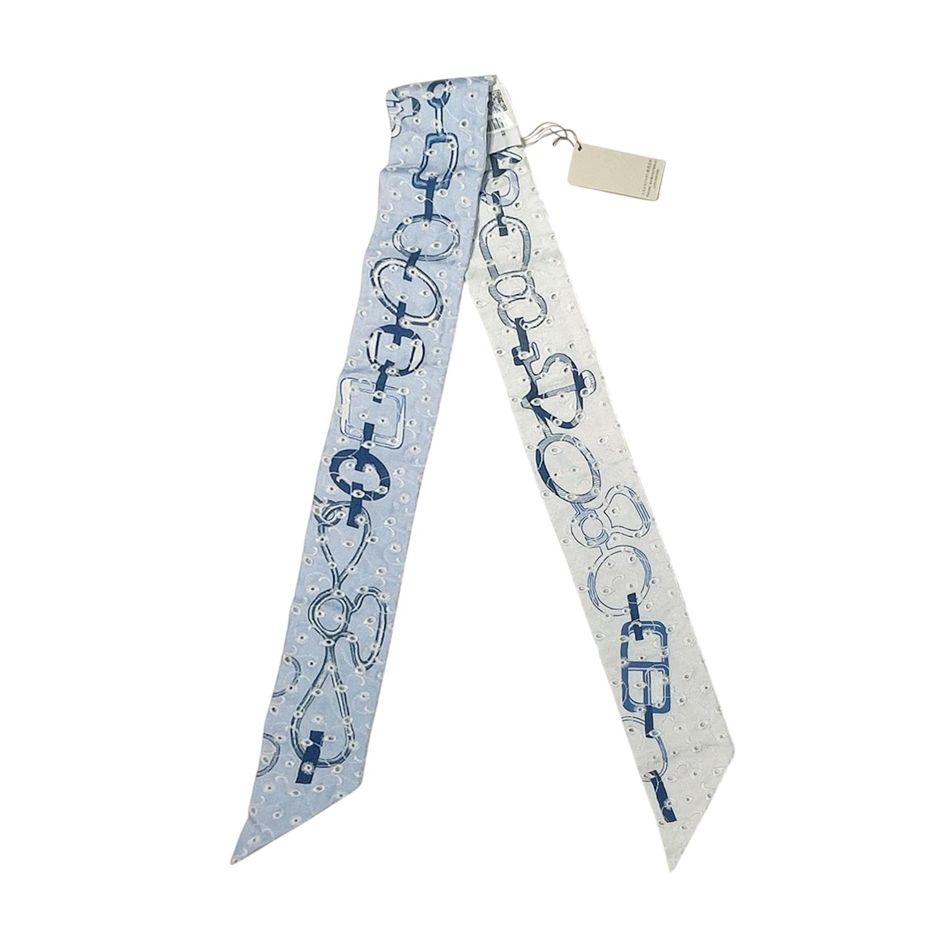 Unused ( Rank NS ) HERMÈS Twilly Do Re Boucles Broderie Anglaise Blue White - 2
