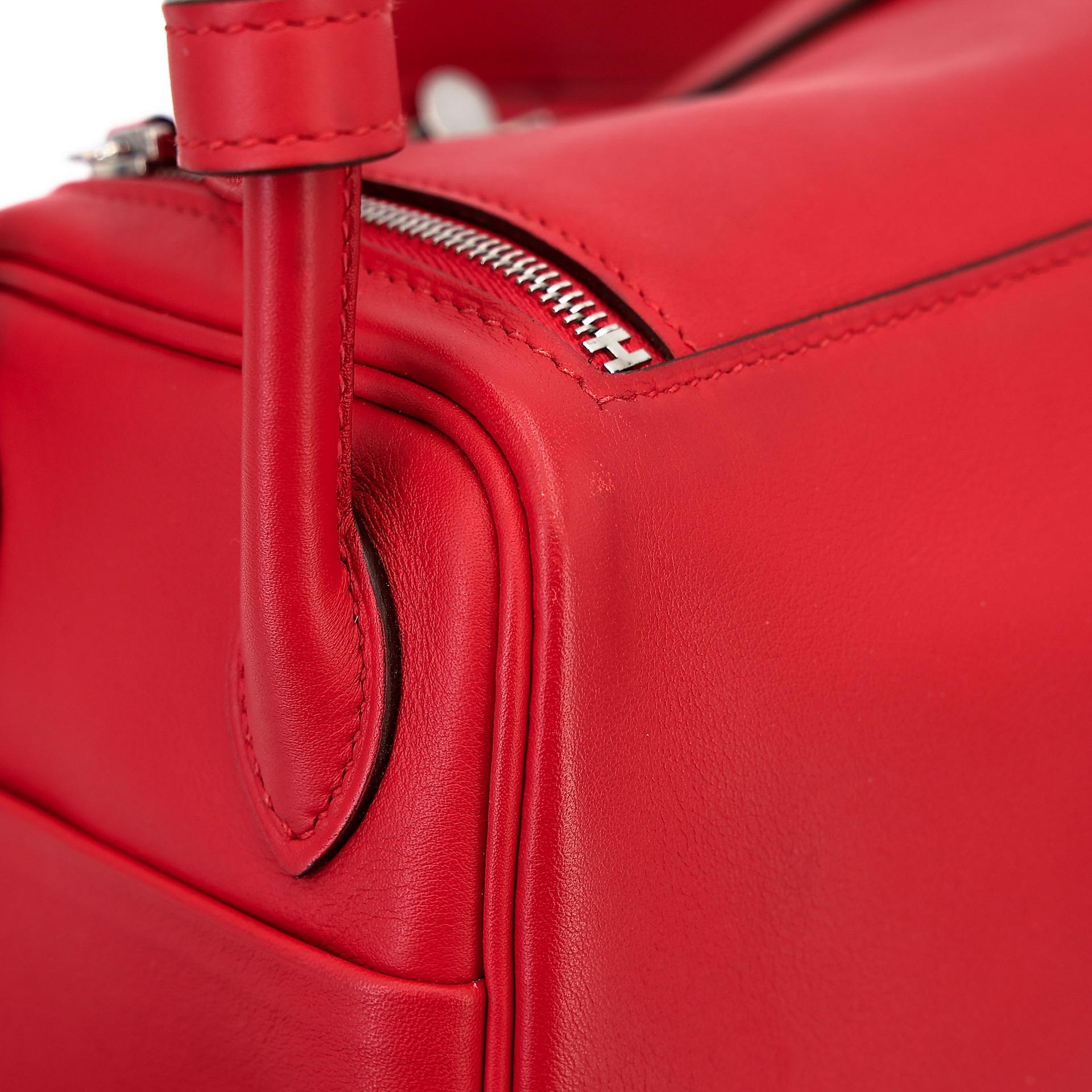 Very Good ( Rank A) HERMÈS Mini Lindy Rouge Piment (5X) Swift Palladium hardware Z (2021) - 22