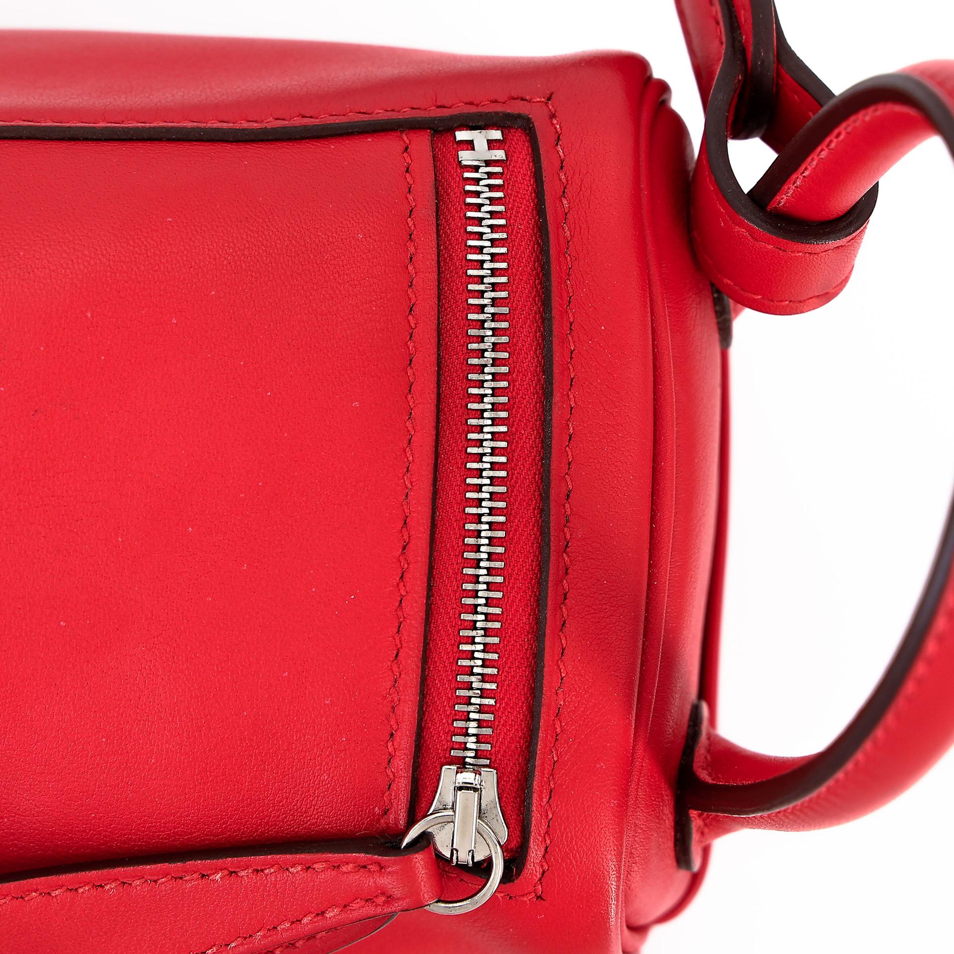 Very Good ( Rank A) HERMÈS Mini Lindy Rouge Piment (5X) Swift Palladium hardware Z (2021) - 9