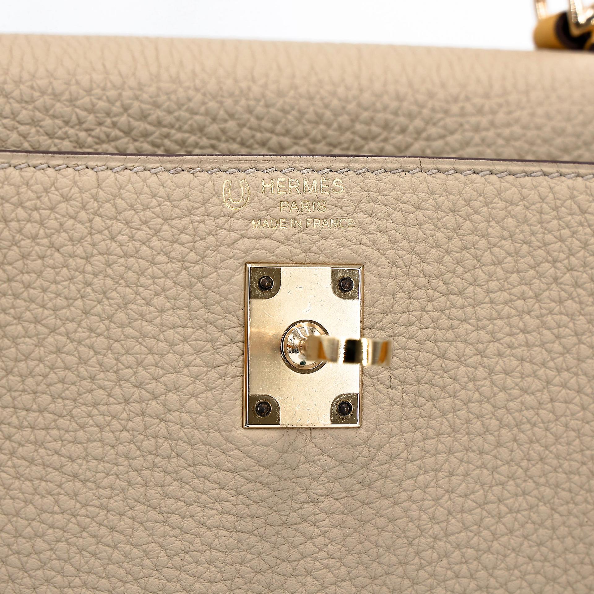 Excellent ( Rank SA ) HERMÈS Special Order Kelly 25 HSS Trench (S2) Jaune Ambre (9D) Togo Permabrass hardware D (2019) - 13