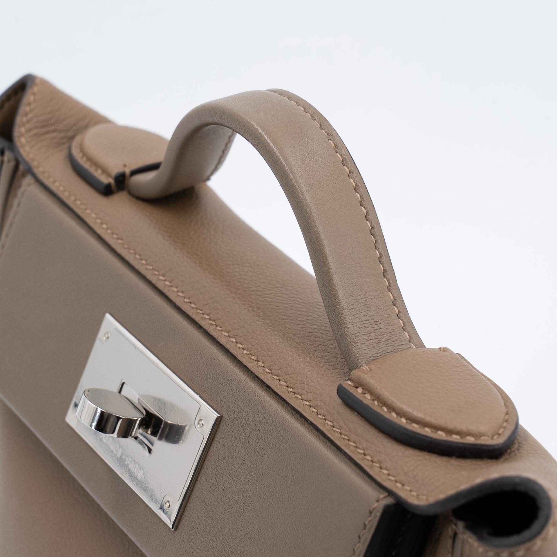 Very Good ( Rank A) HERMÈS 24/24 - 21 mini Beige Marfa (8Q) Etoupe (18) Evercolor Swift Palladium hardware Z (2021) - 3