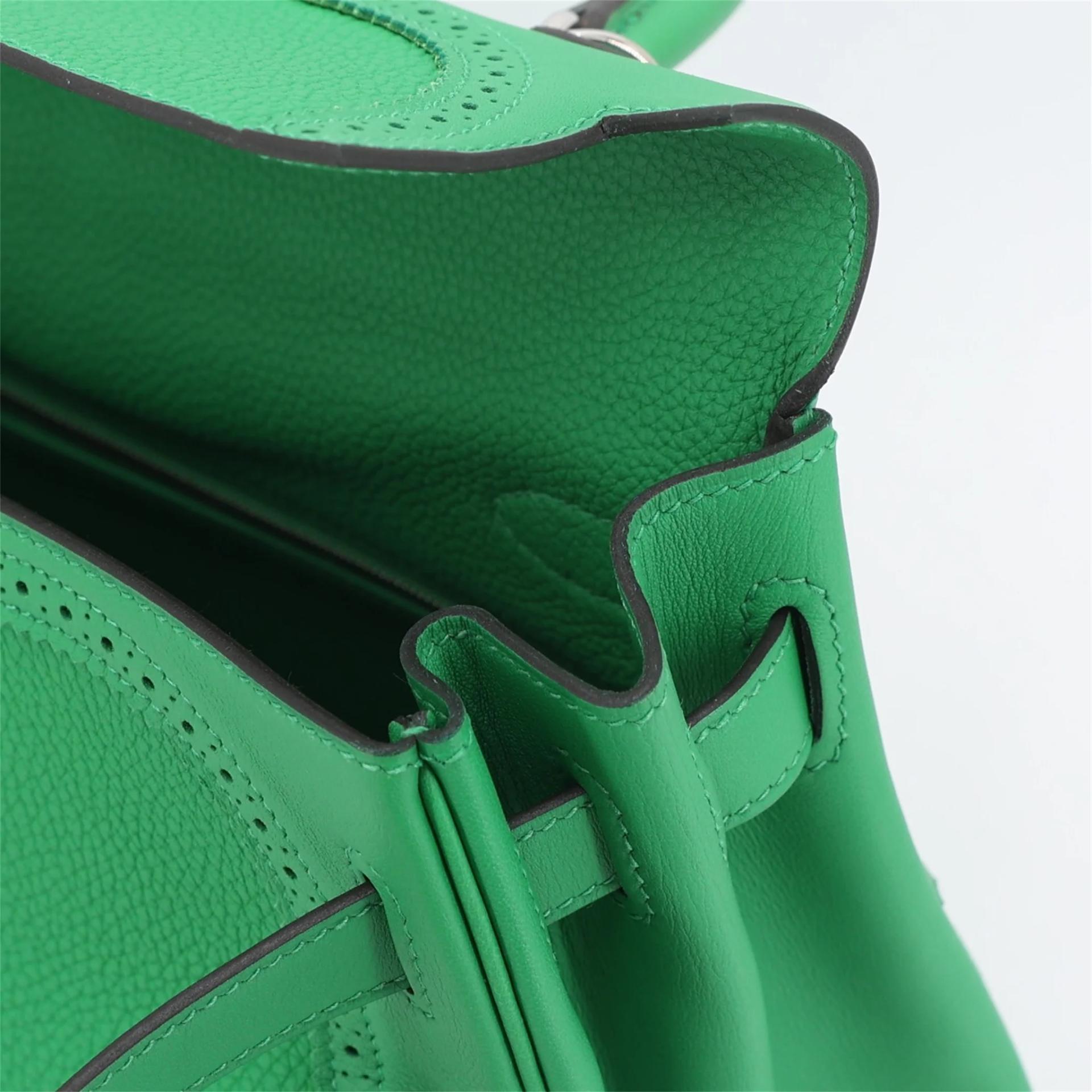 Very Good ( Rank A) HERMÈS Kelly Ghillies 32 Bamboo (1K) Togo Swift Palladium hardware R (2014) - 16
