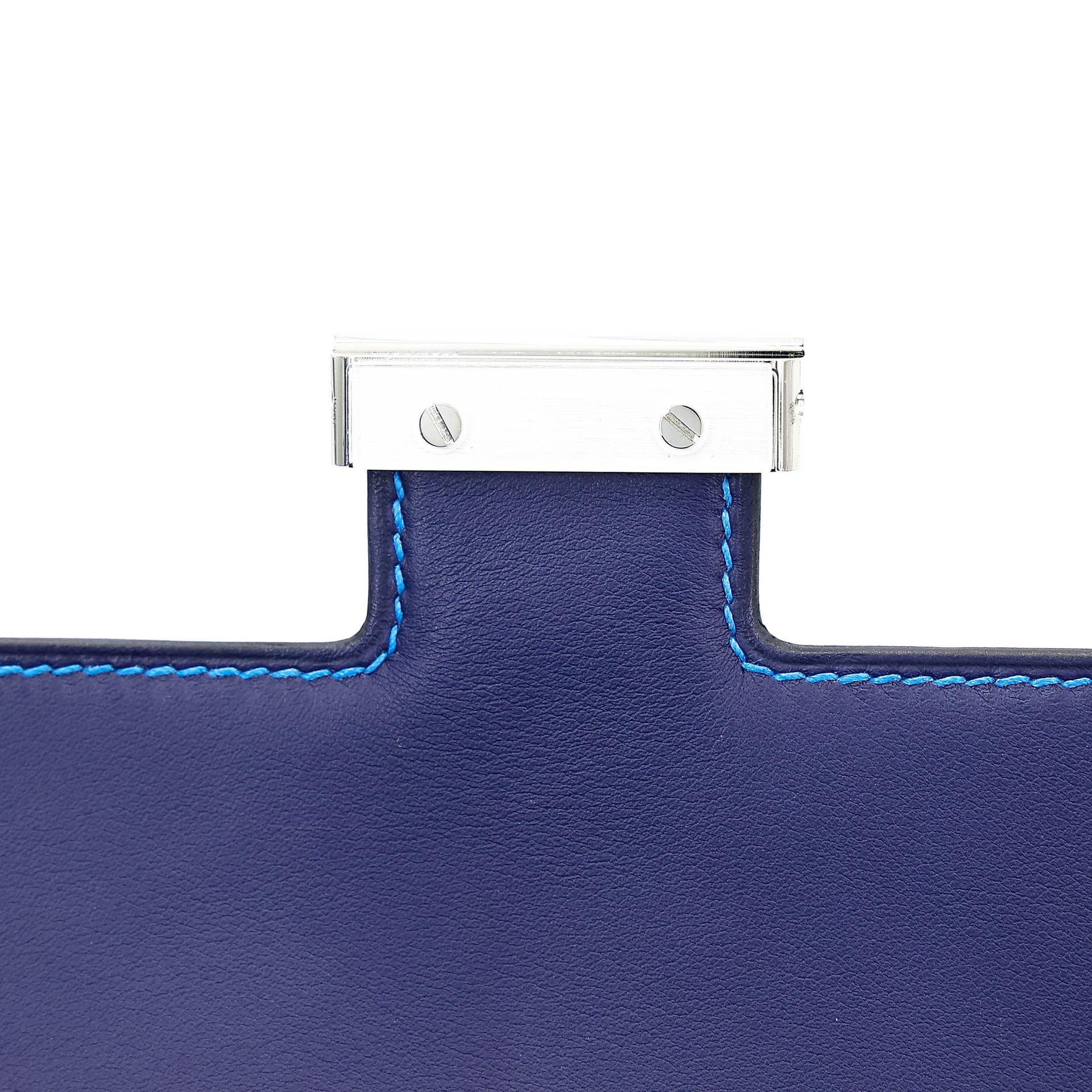 Excellent ( Rank SA ) HERMÈS Constance Mini Verso Mykonos (7Q) Bleu Encre (M3) Swift Palladium hardware Z (2021) - 11