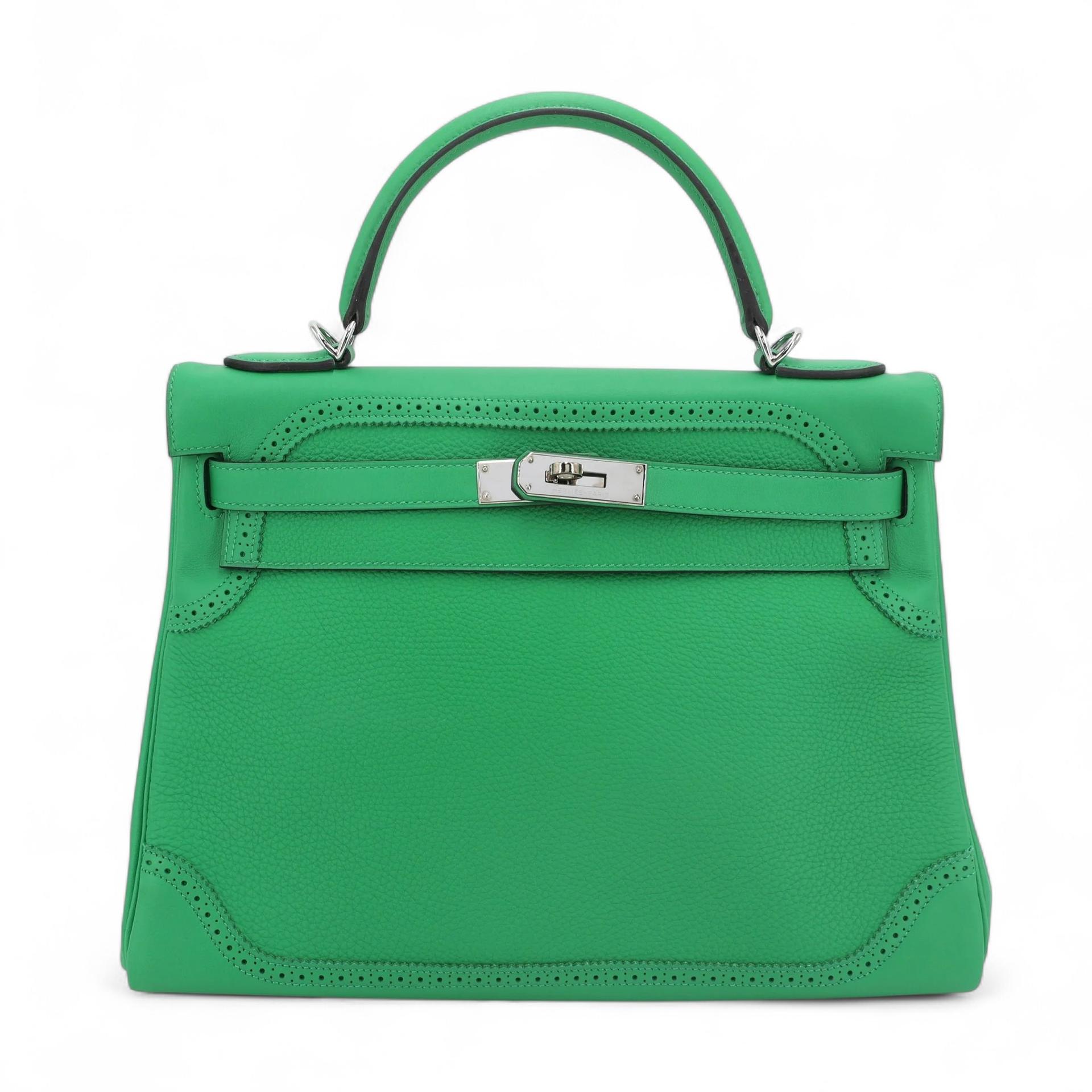Very Good ( Rank A) HERMÈS Kelly Ghillies 32 Bamboo (1K) Togo Swift Palladium hardware R (2014) - 1