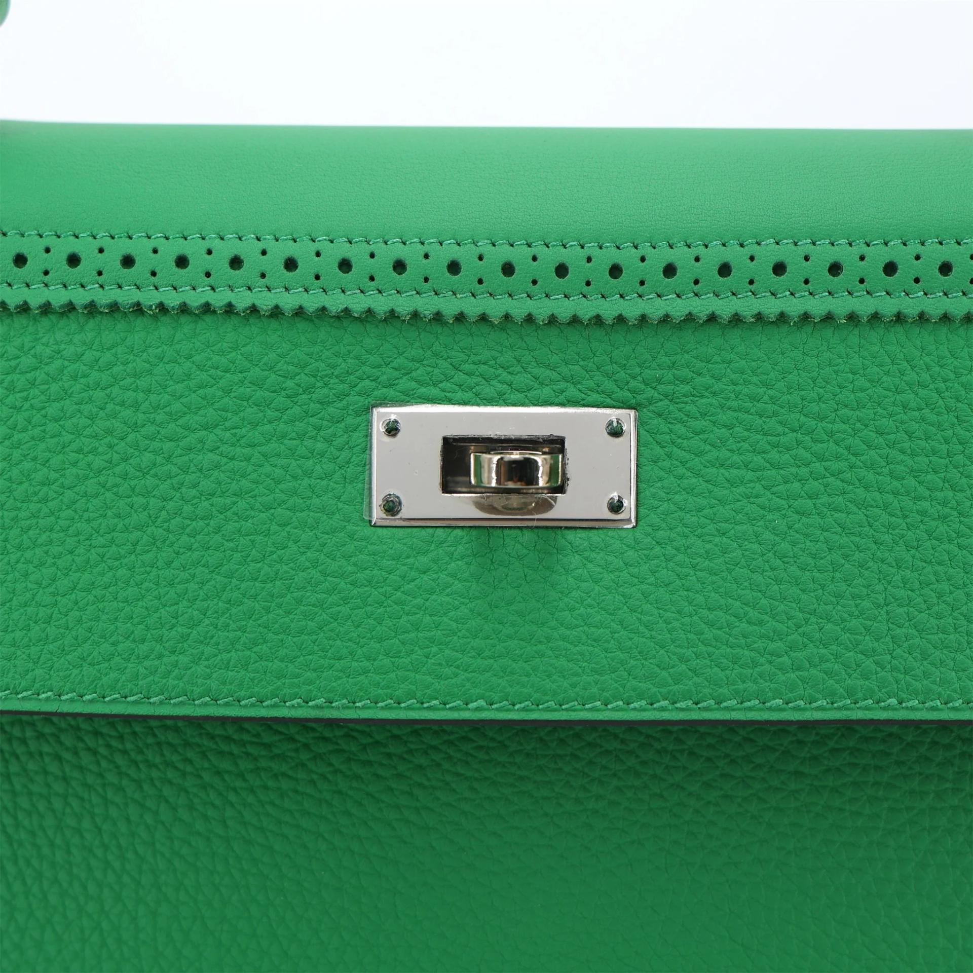 Very Good ( Rank A) HERMÈS Kelly Ghillies 32 Bamboo (1K) Togo Swift Palladium hardware R (2014) - 10
