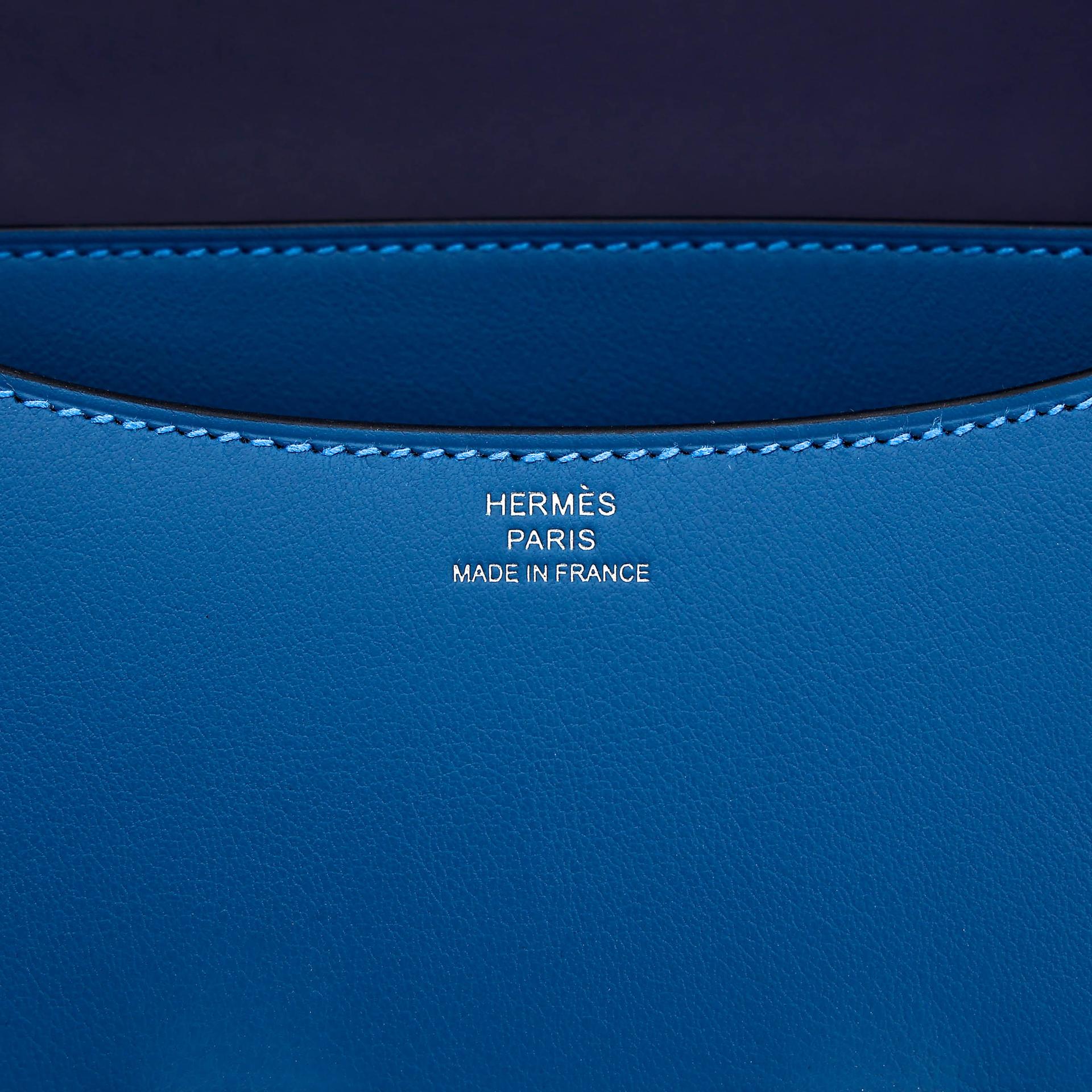 Excellent ( Rank SA ) HERMÈS Constance Mini Verso Mykonos (7Q) Bleu Encre (M3) Swift Palladium hardware Z (2021) - 13