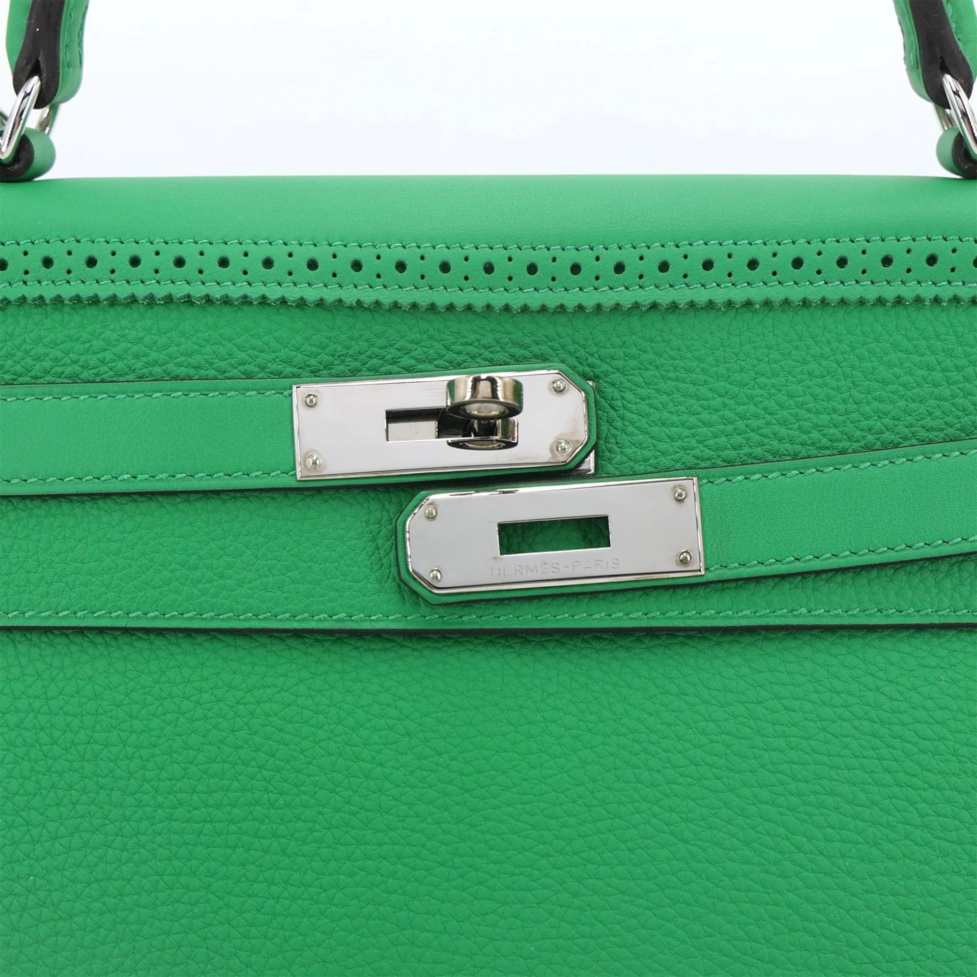 Very Good ( Rank A) HERMÈS Kelly Ghillies 32 Bamboo (1K) Togo Swift Palladium hardware R (2014) - 8