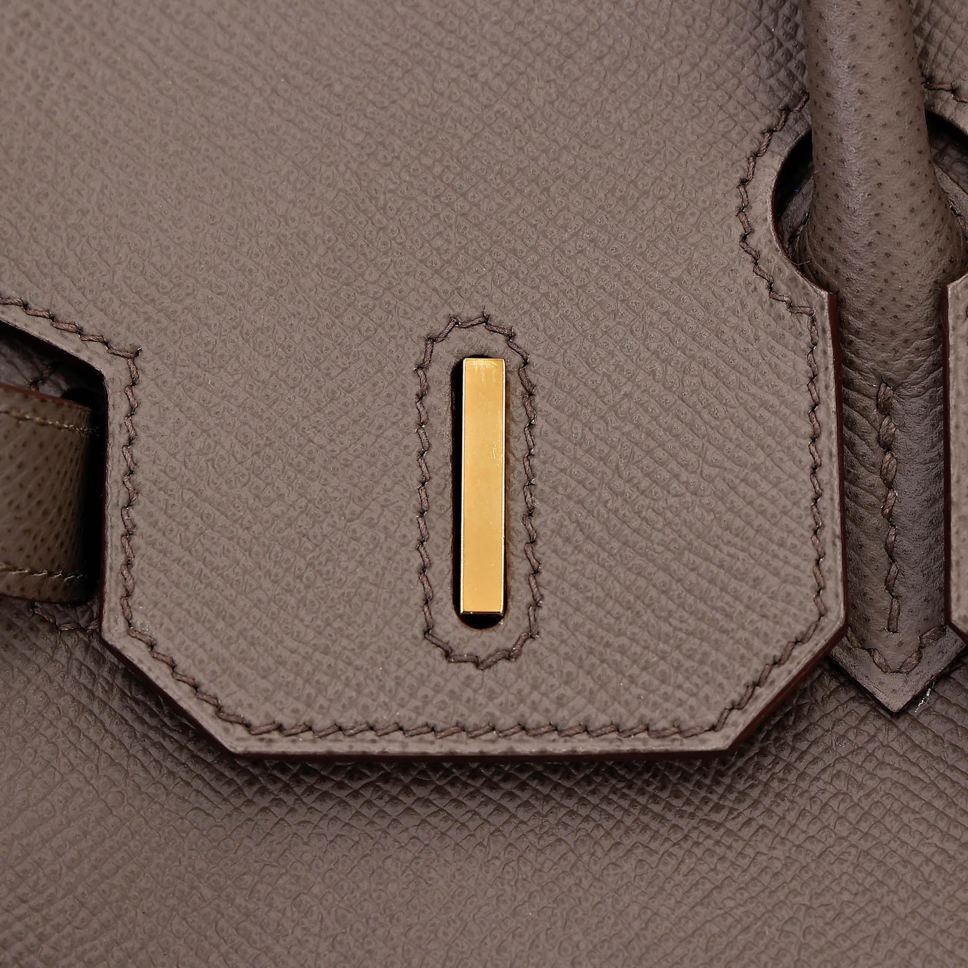 Very Good ( Rank A) HERMÈS Birkin 30 Etain (8F) Epsom Gold hardware R (2014) - 18